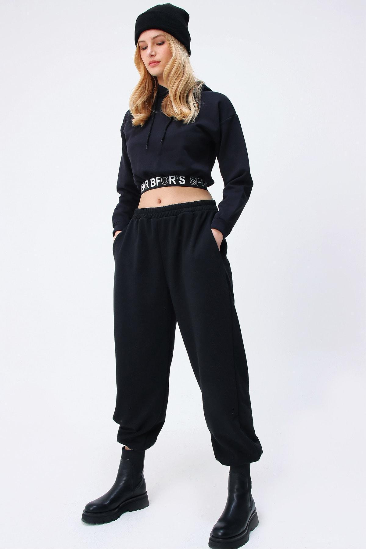 Black Jogger Sweatpants, Black, large image number 0