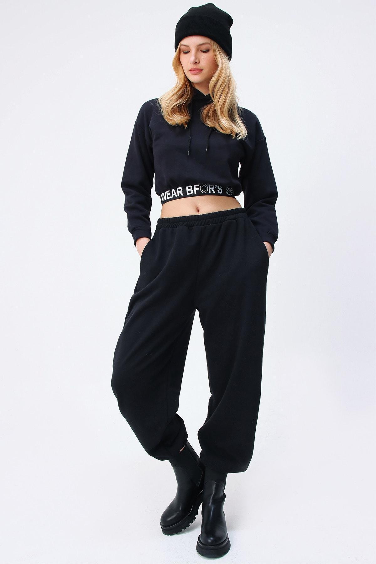 Black Jogger Sweatpants, Black, large image number 1