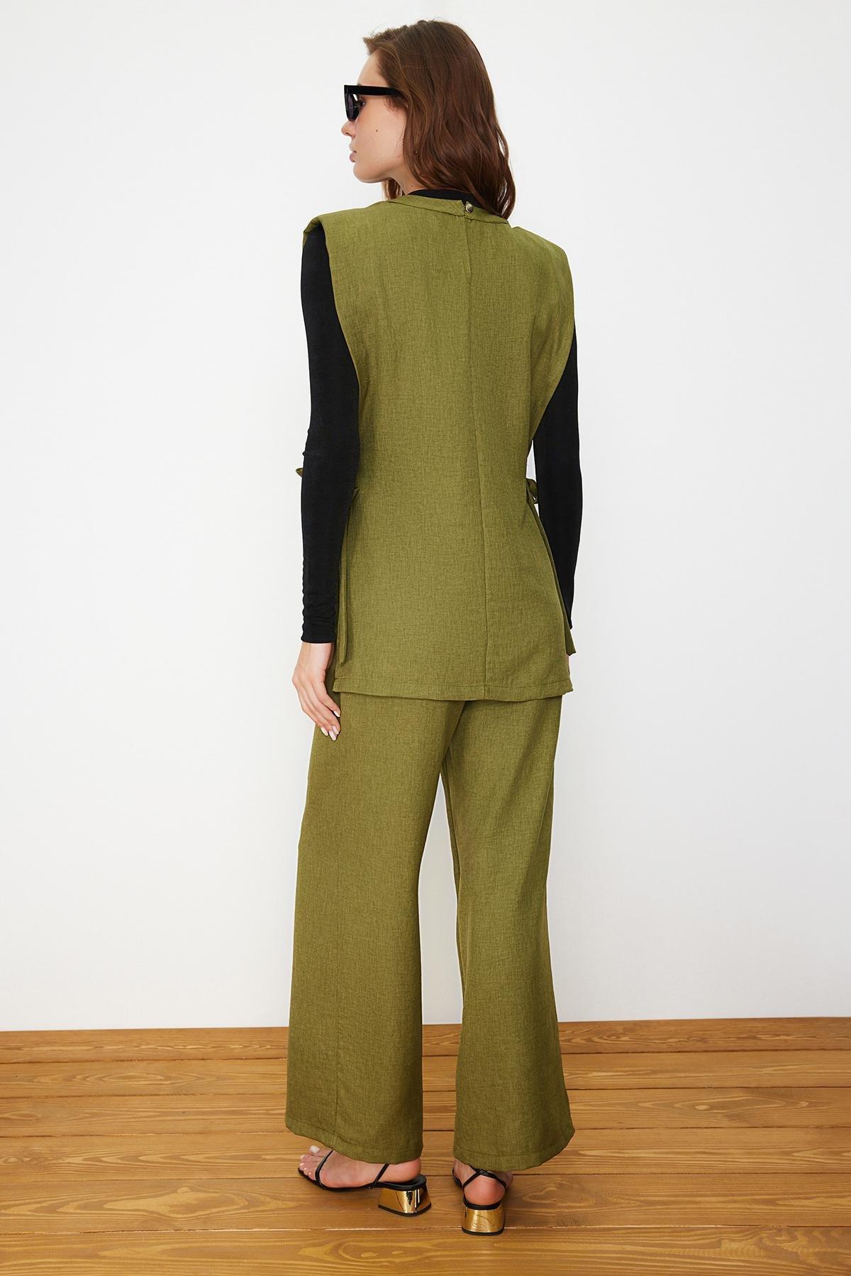 Khaki Linen Look Side Tie Co-Ord Set, , large image number 4