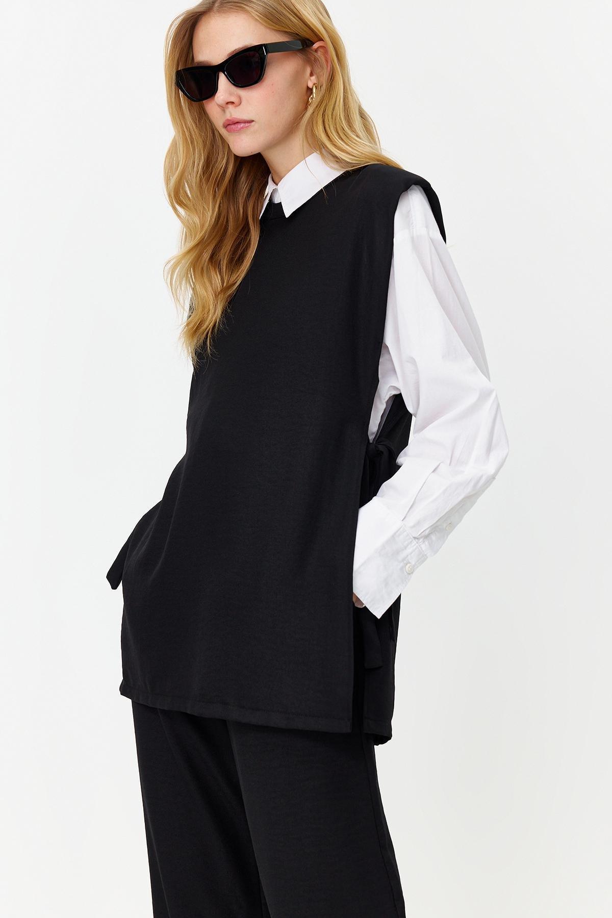 Black Linen Woven Co-Ord Set, , large image number 2