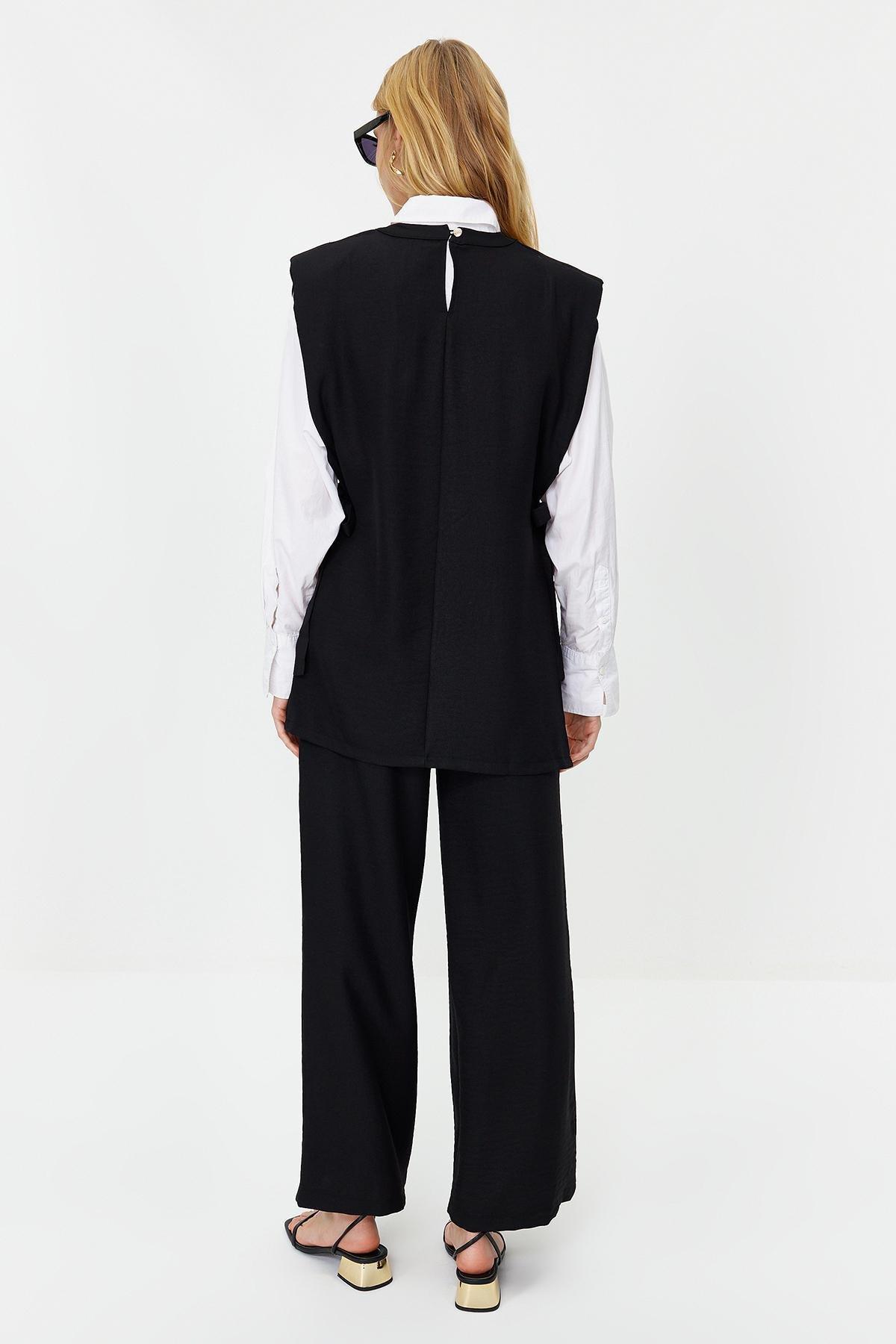 Black Linen Woven Co-Ord Set, , large image number 4