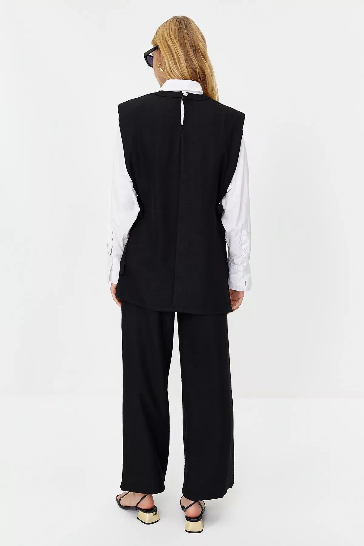 Black Linen Woven Co-Ord Set, , large image number 4