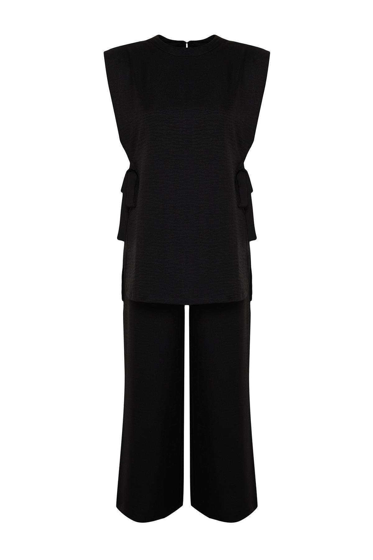 Black Linen Woven Co-Ord Set, , large image number 5