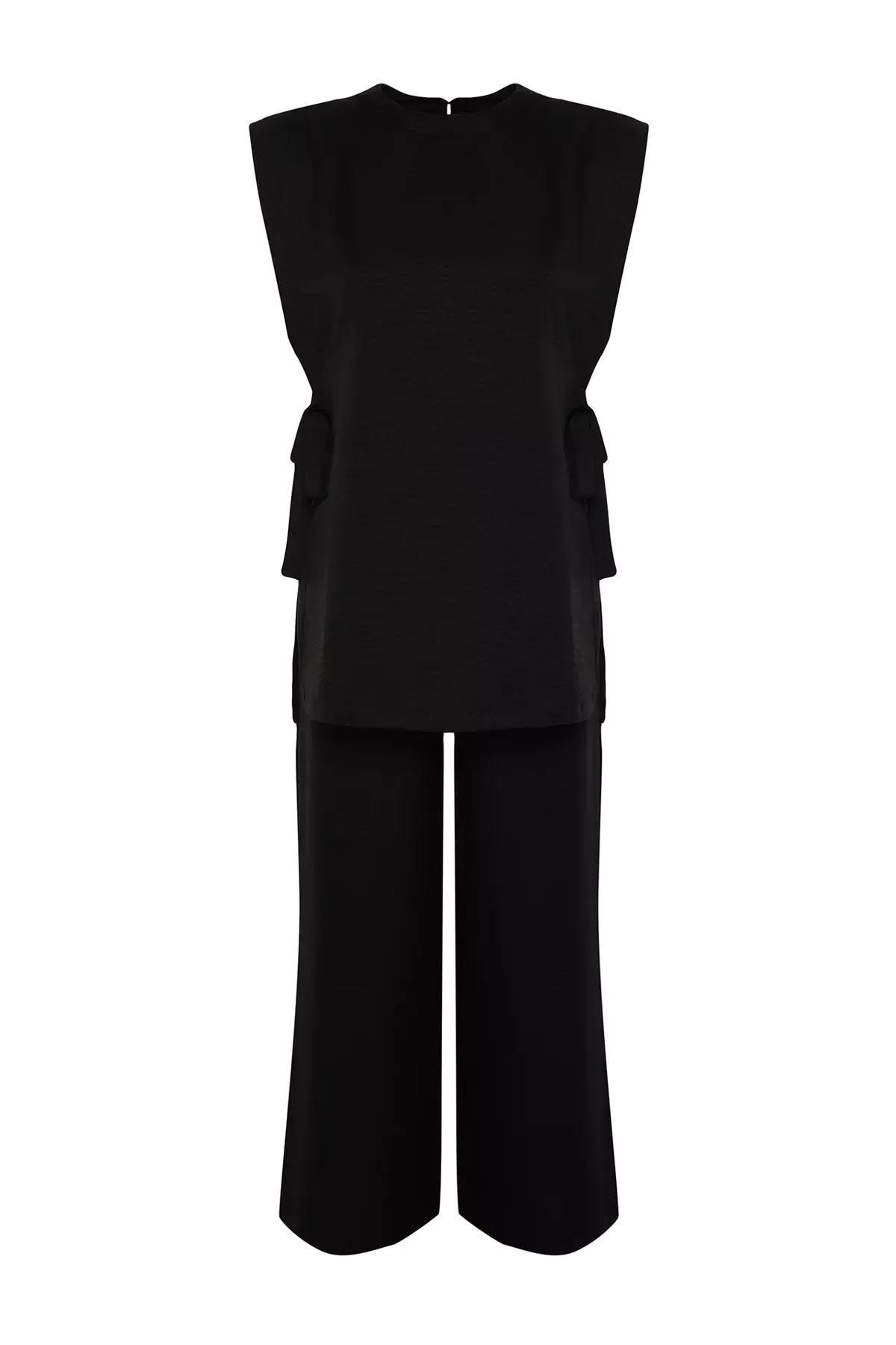 Black Linen Woven Co-Ord Set, , large image number 5