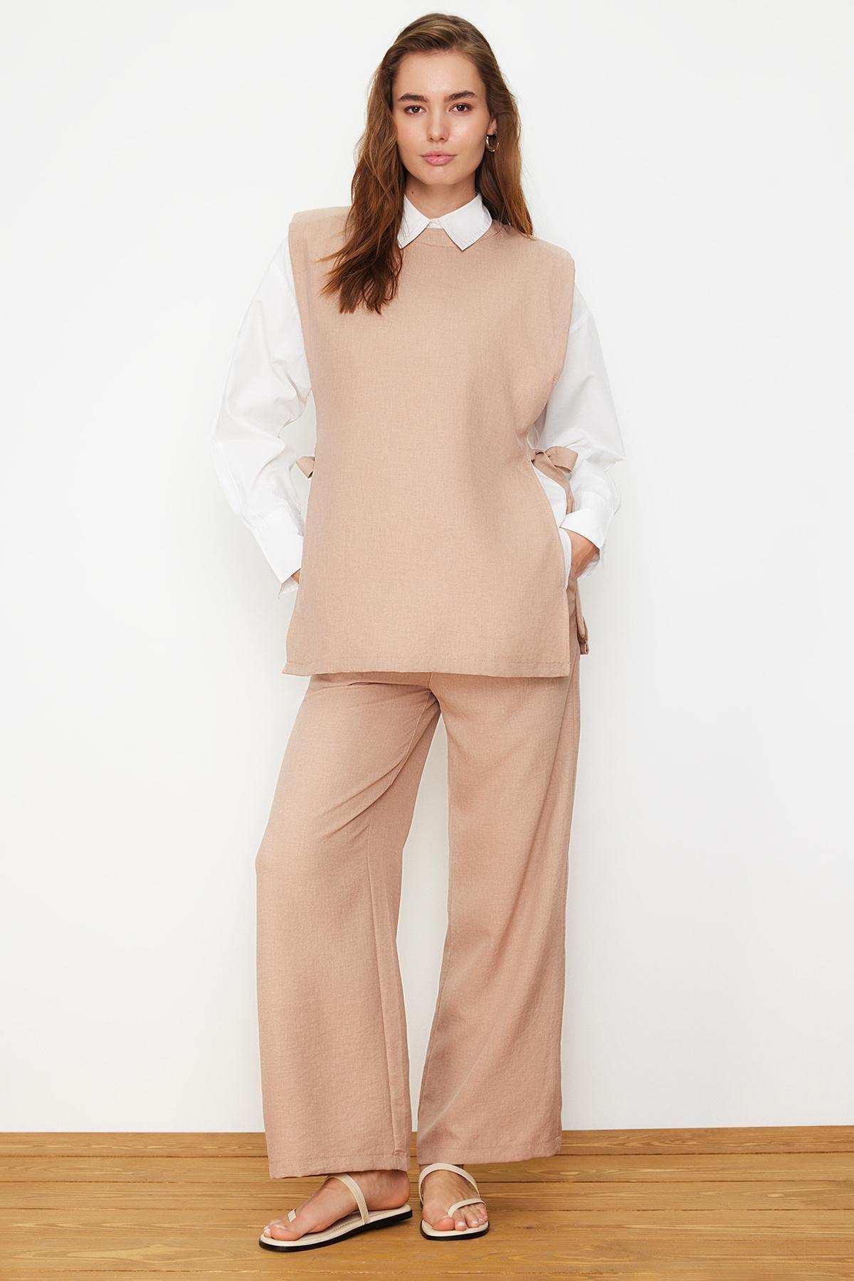 Brown Linen Woven Co-Ord Set, , large image number 1