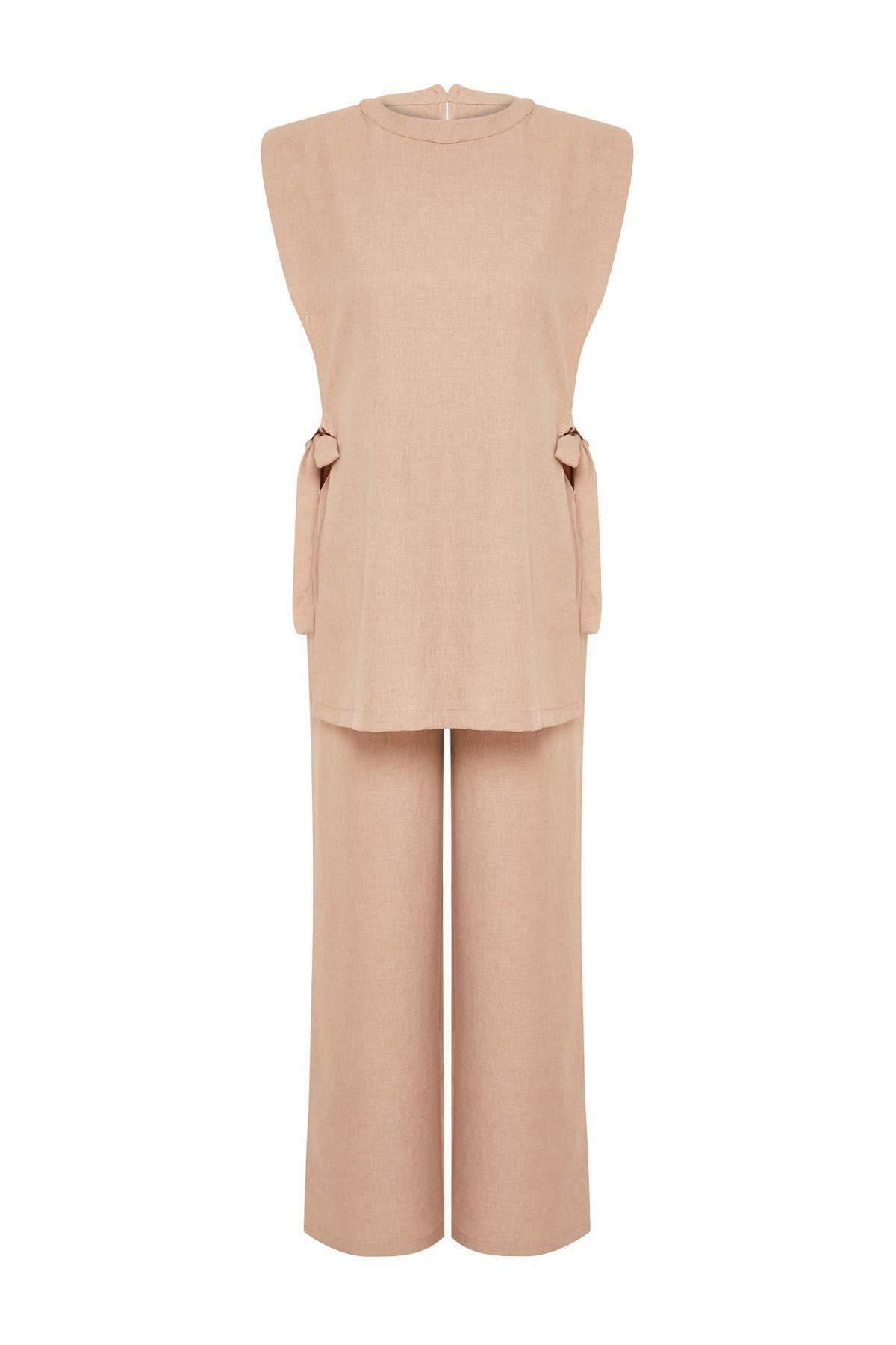 Brown Linen Woven Co-Ord Set, , large image number 6
