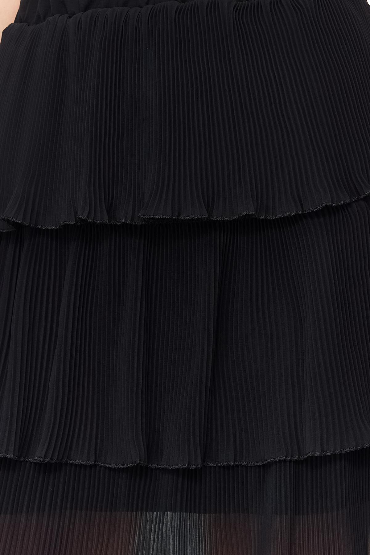 Black Pleated Ruffled Chiffon Mini Skirt, , large image number 3