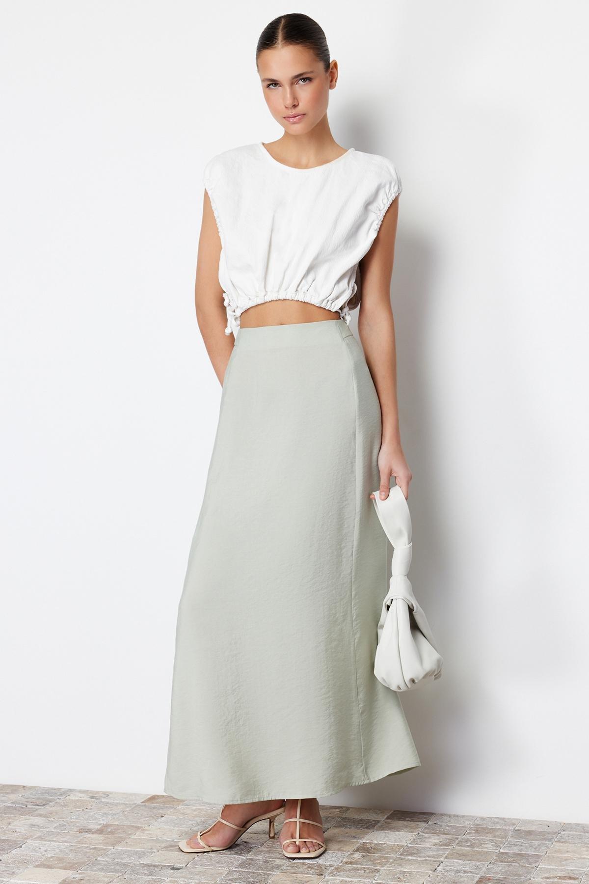 Green A-Line Maxi Woven Skirt, , large image number 0