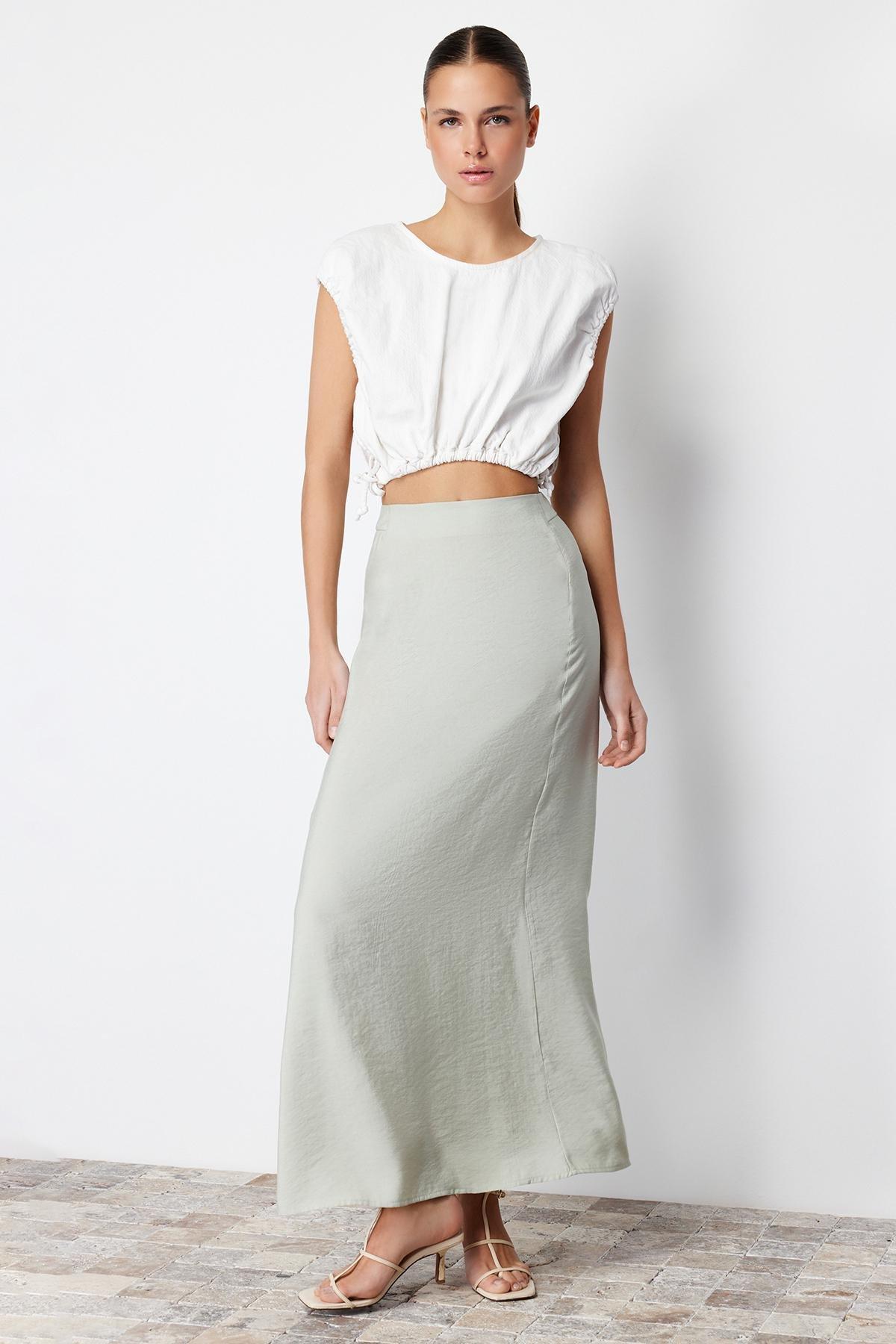 Green A-Line Maxi Woven Skirt, , large image number 1