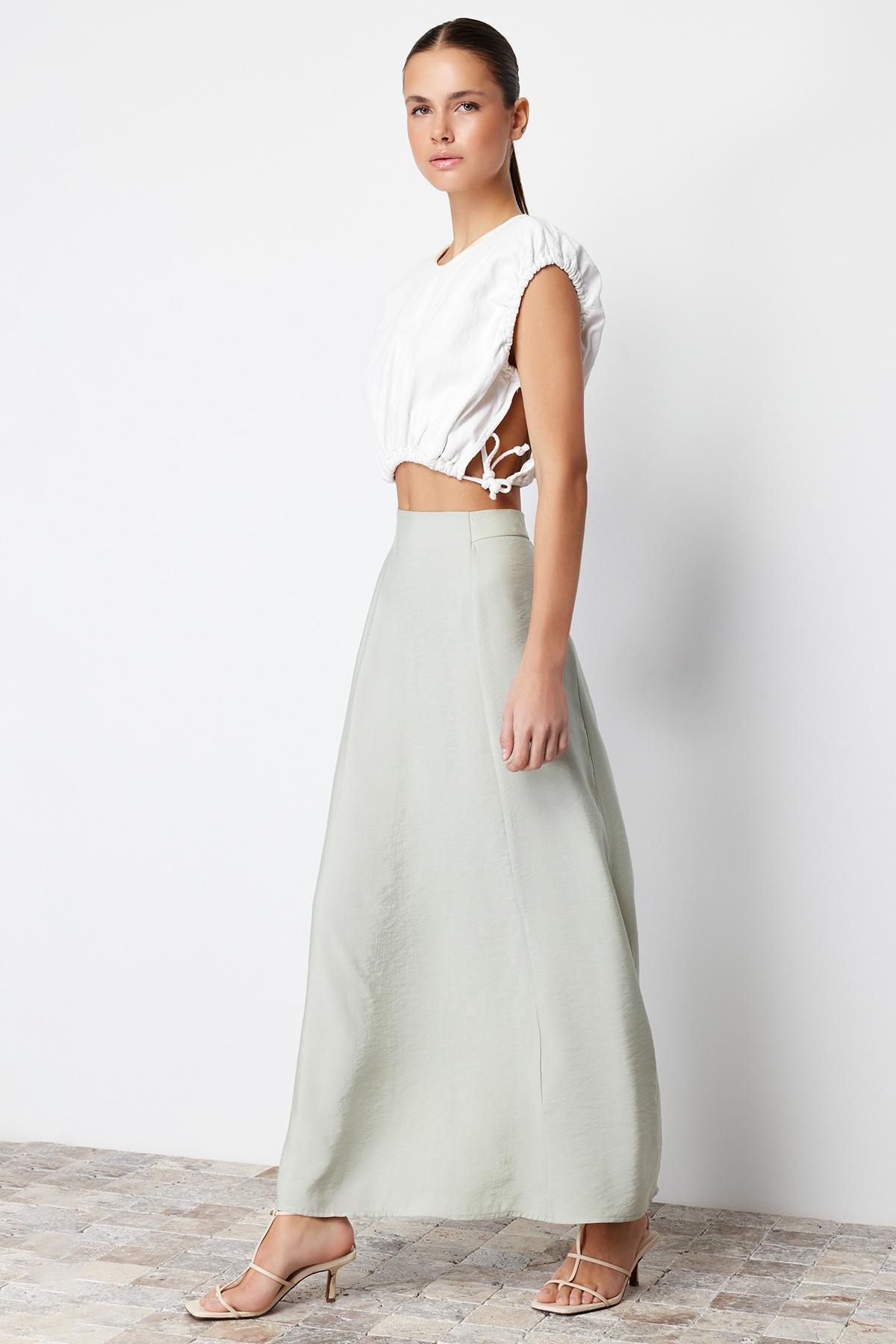 Green A-Line Maxi Woven Skirt, , large image number 2