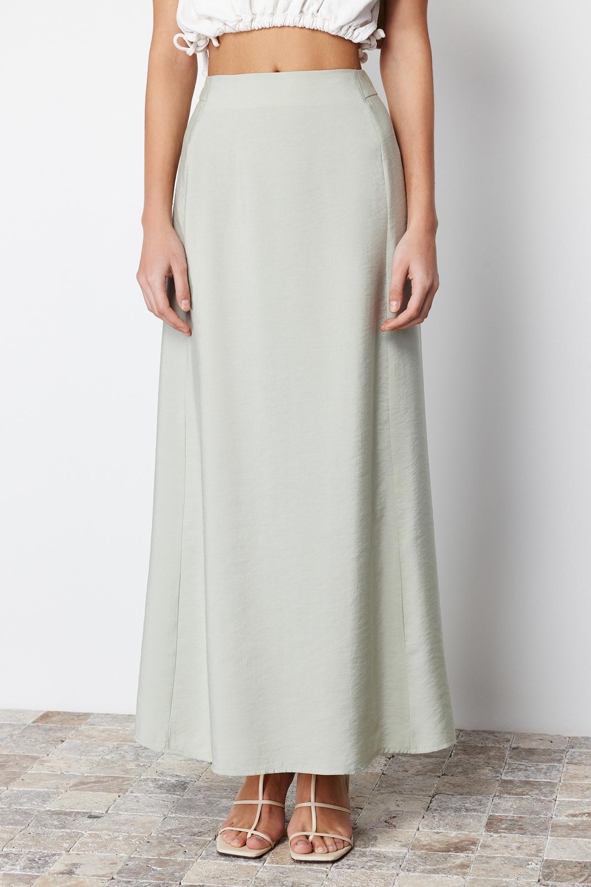 Green A-Line Maxi Woven Skirt, , large image number 4