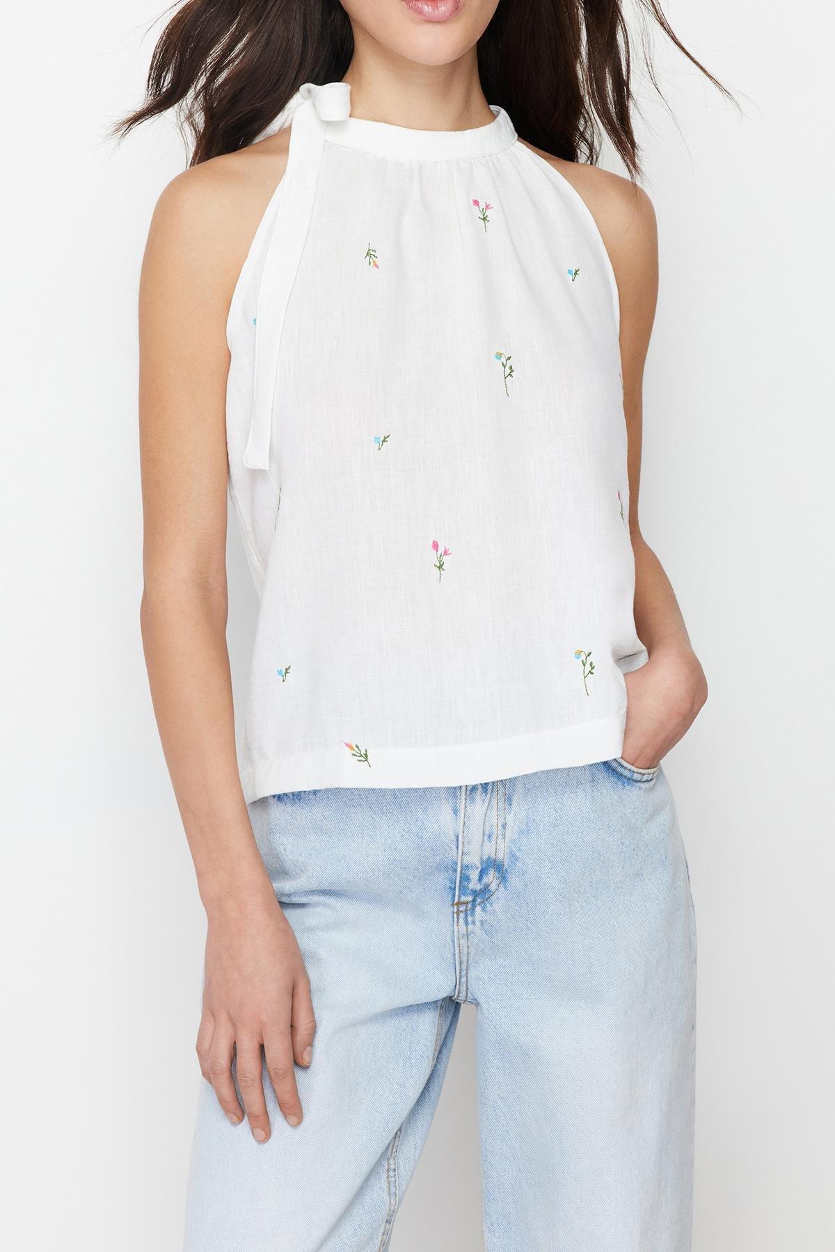 Ecru Halter Embroidery Blouse, , large image number 1
