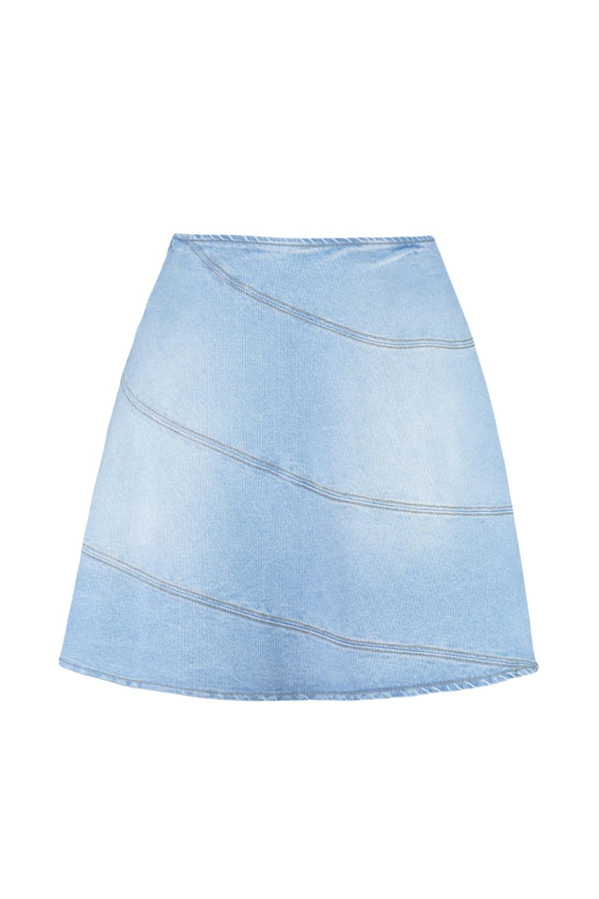 Blue High Waist Mini Denim Skirt, Blue, large image number 5