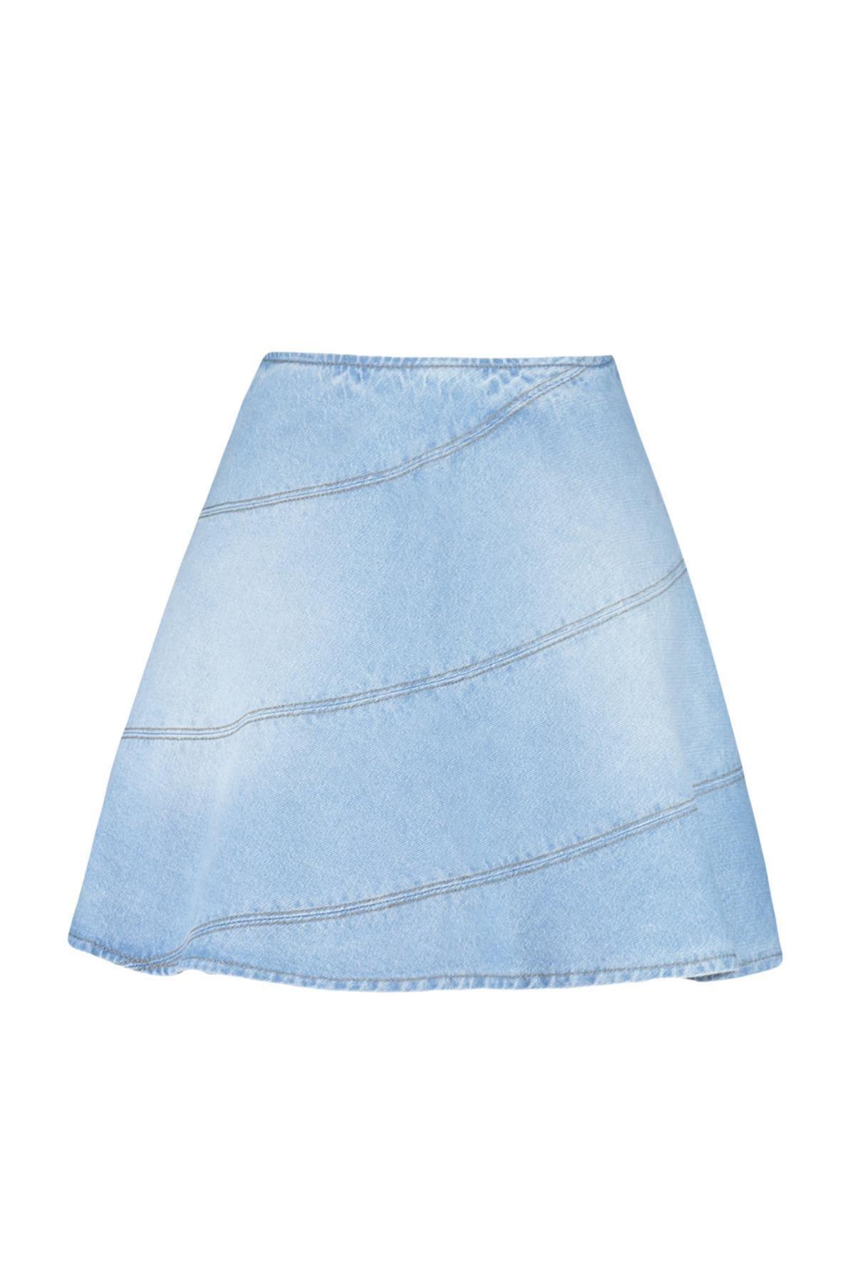 Blue High Waist Mini Denim Skirt, Blue, large image number 6