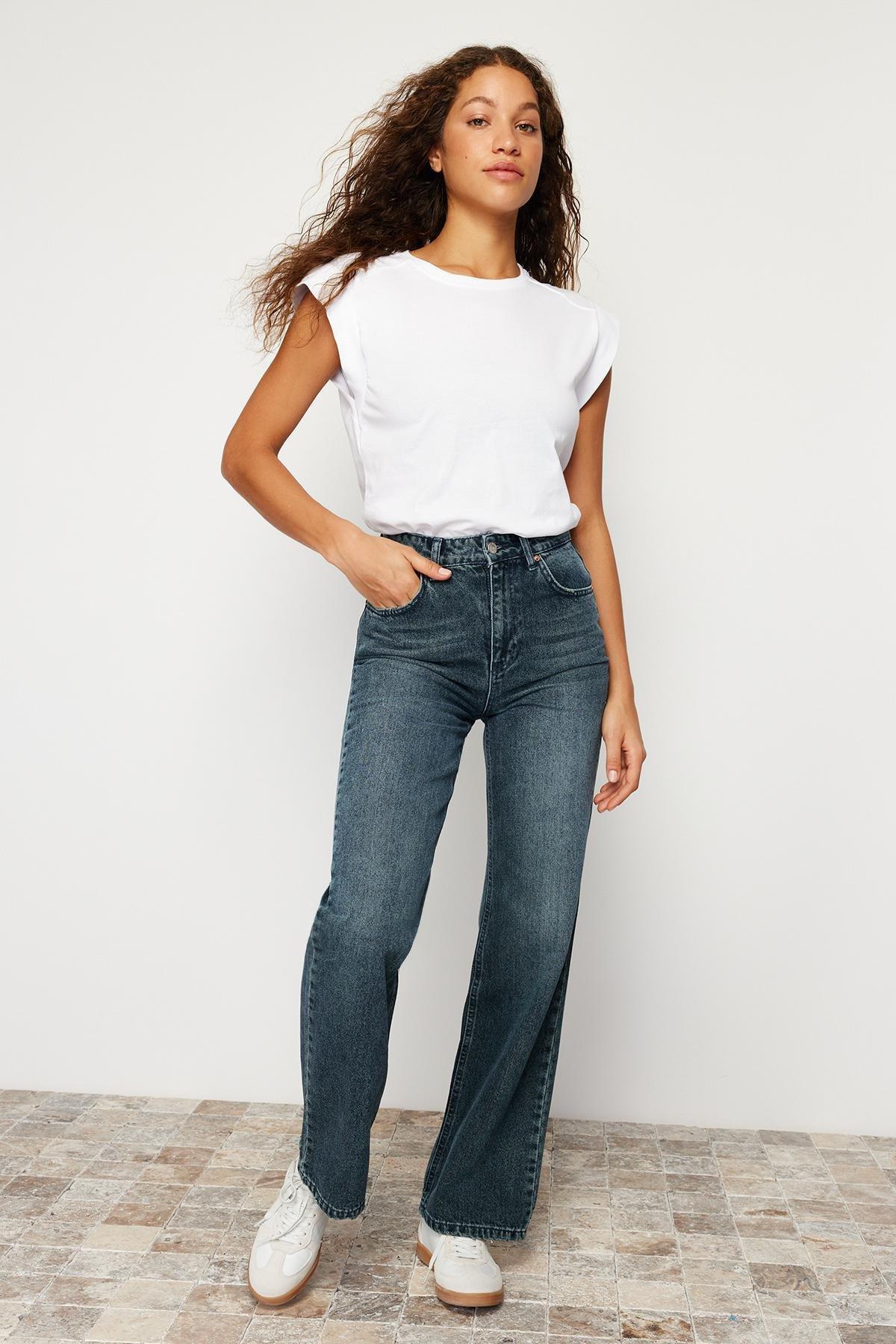 Navy Effect Vintage Wide Leg Jeans, , large image number 0