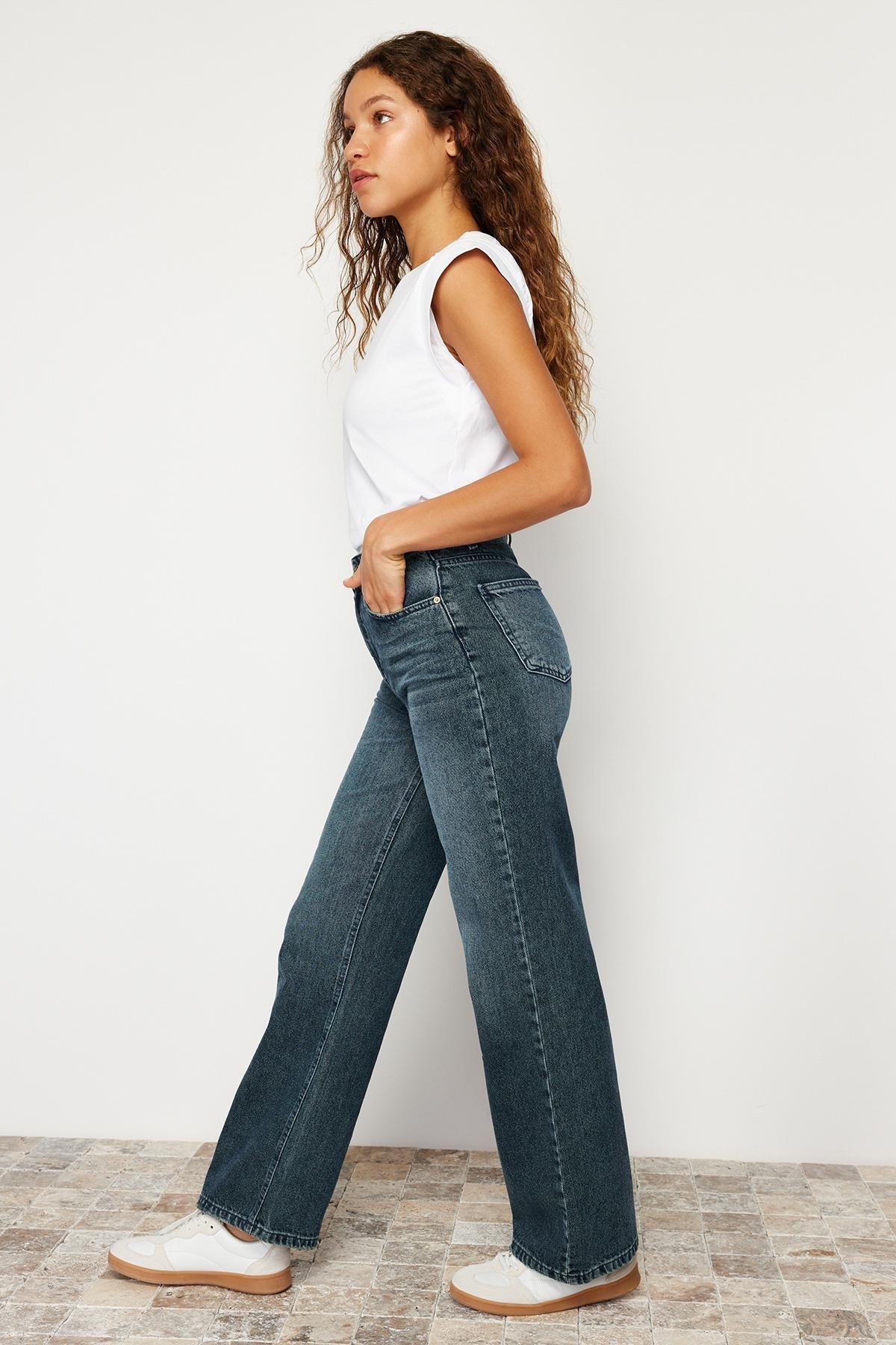 Navy Effect Vintage Wide Leg Jeans, , large image number 2