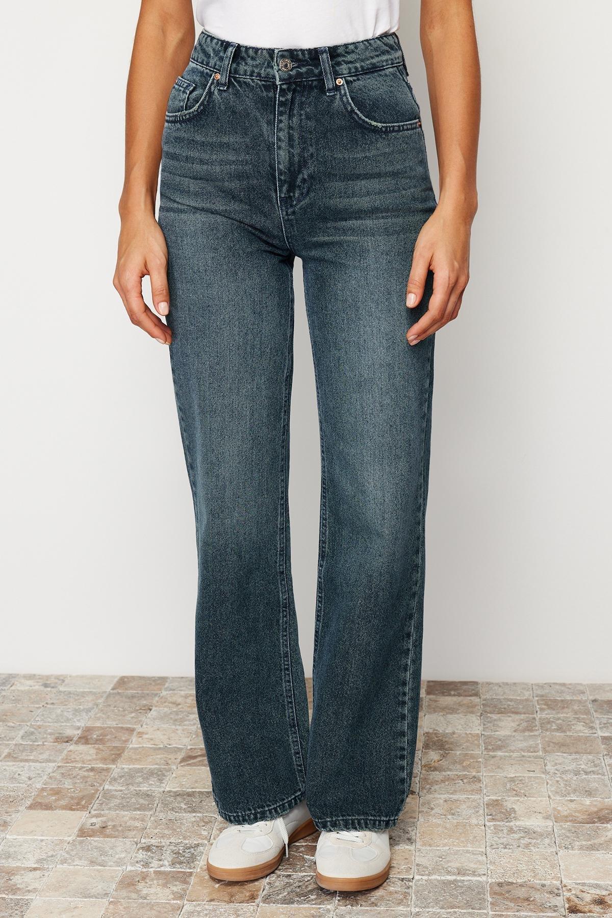 Navy Effect Vintage Wide Leg Jeans, , large image number 4