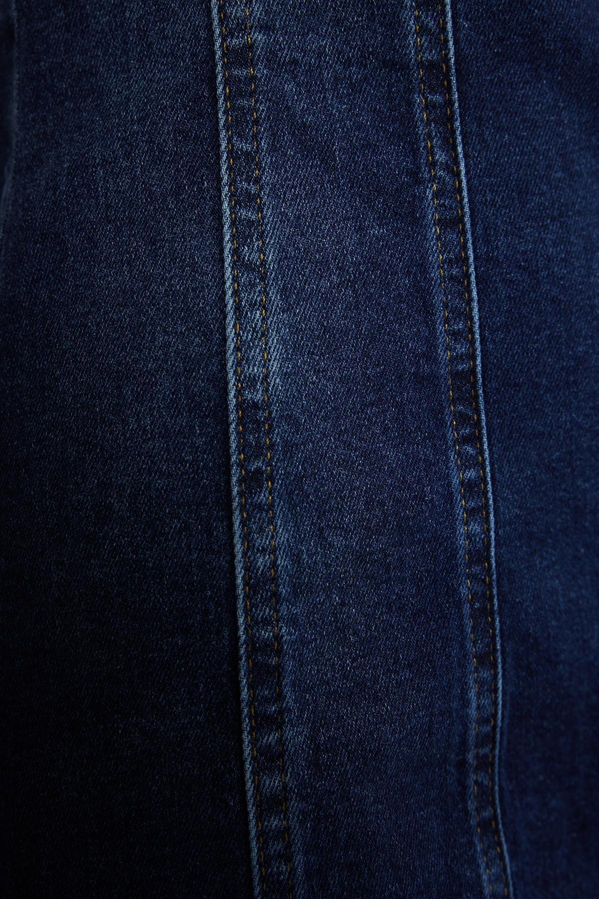 Blue Stitching Detailed Mini Denim Dress, , large image number 7