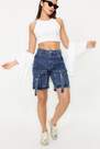Trendyol - Blue Cargo Pocket Normal Waist Denim Shorts
