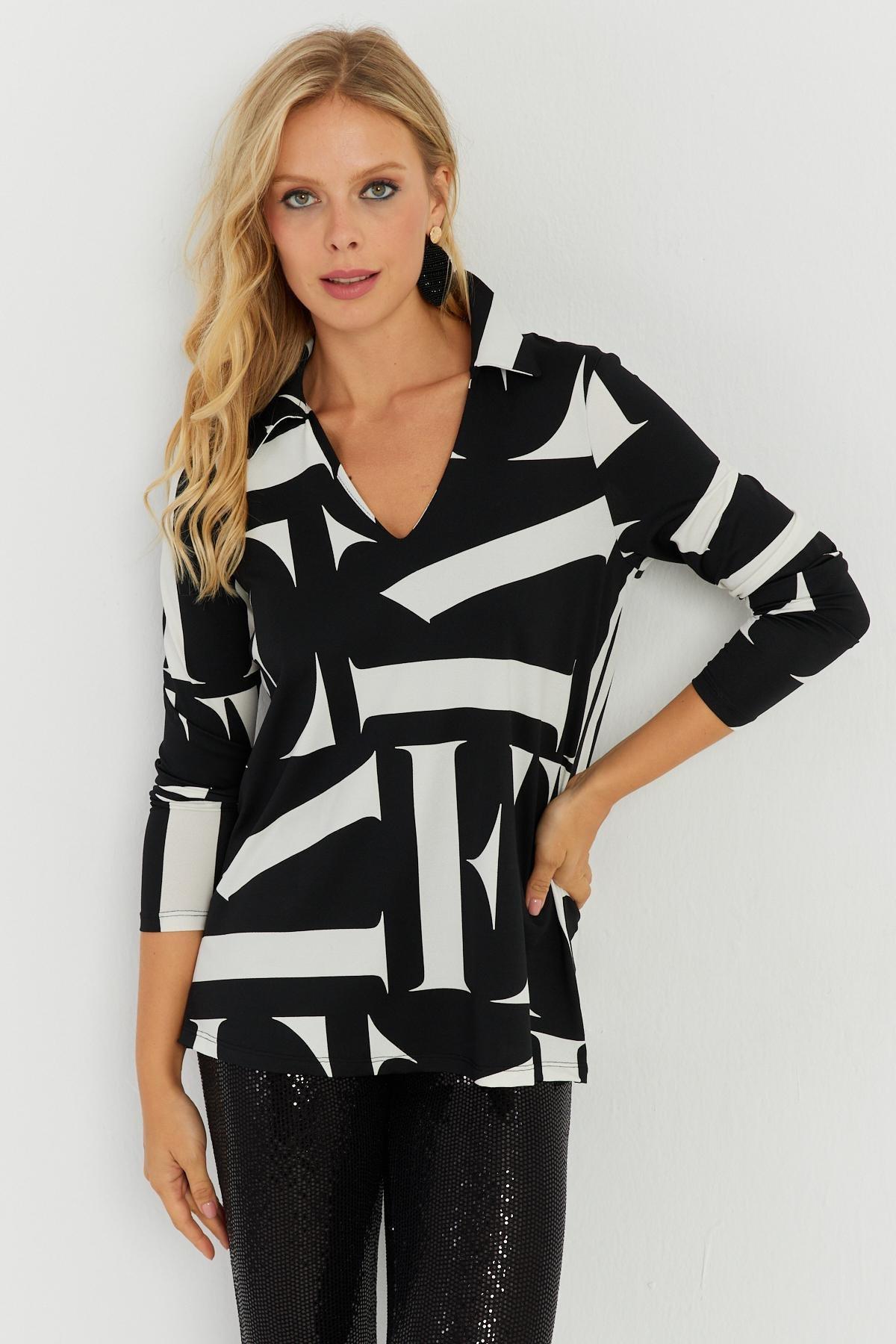 Multicolour Patterned Polo Neck Blouse, , large image number 0