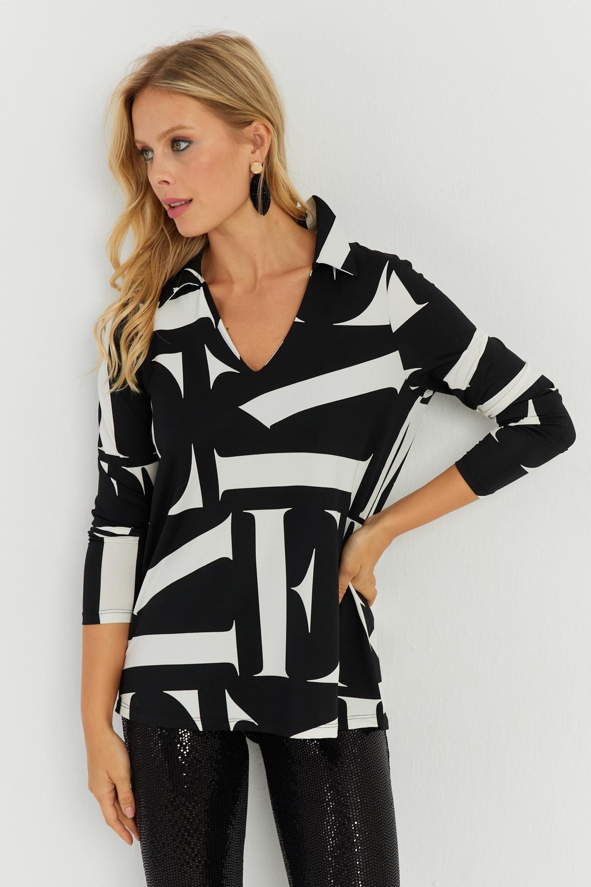 Multicolour Patterned Polo Neck Blouse, , large image number 1