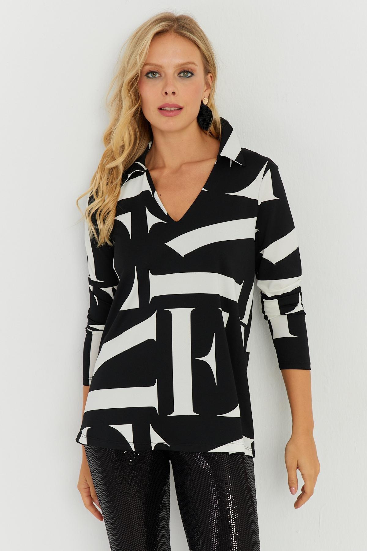 Multicolour Patterned Polo Neck Blouse, , large image number 2