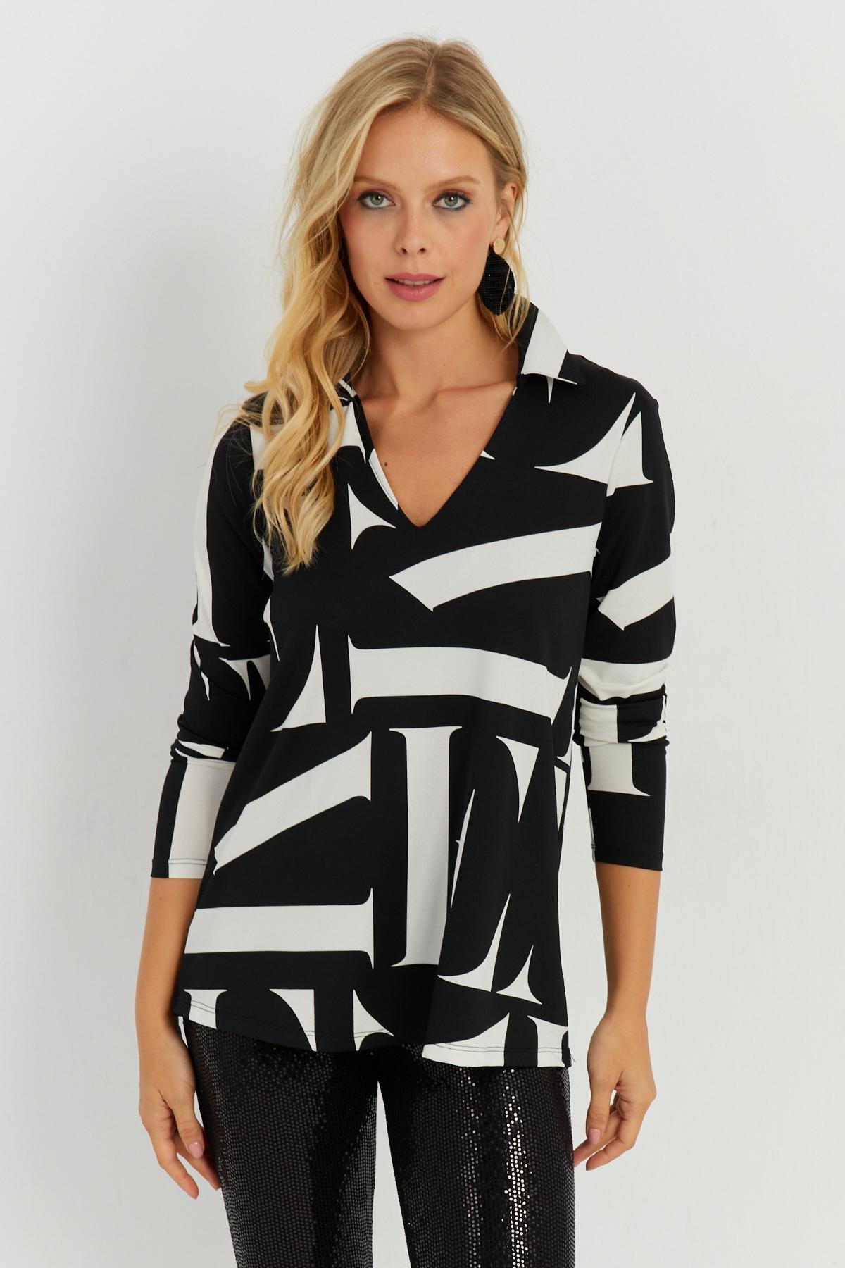 Multicolour Patterned Polo Neck Blouse, , large image number 3