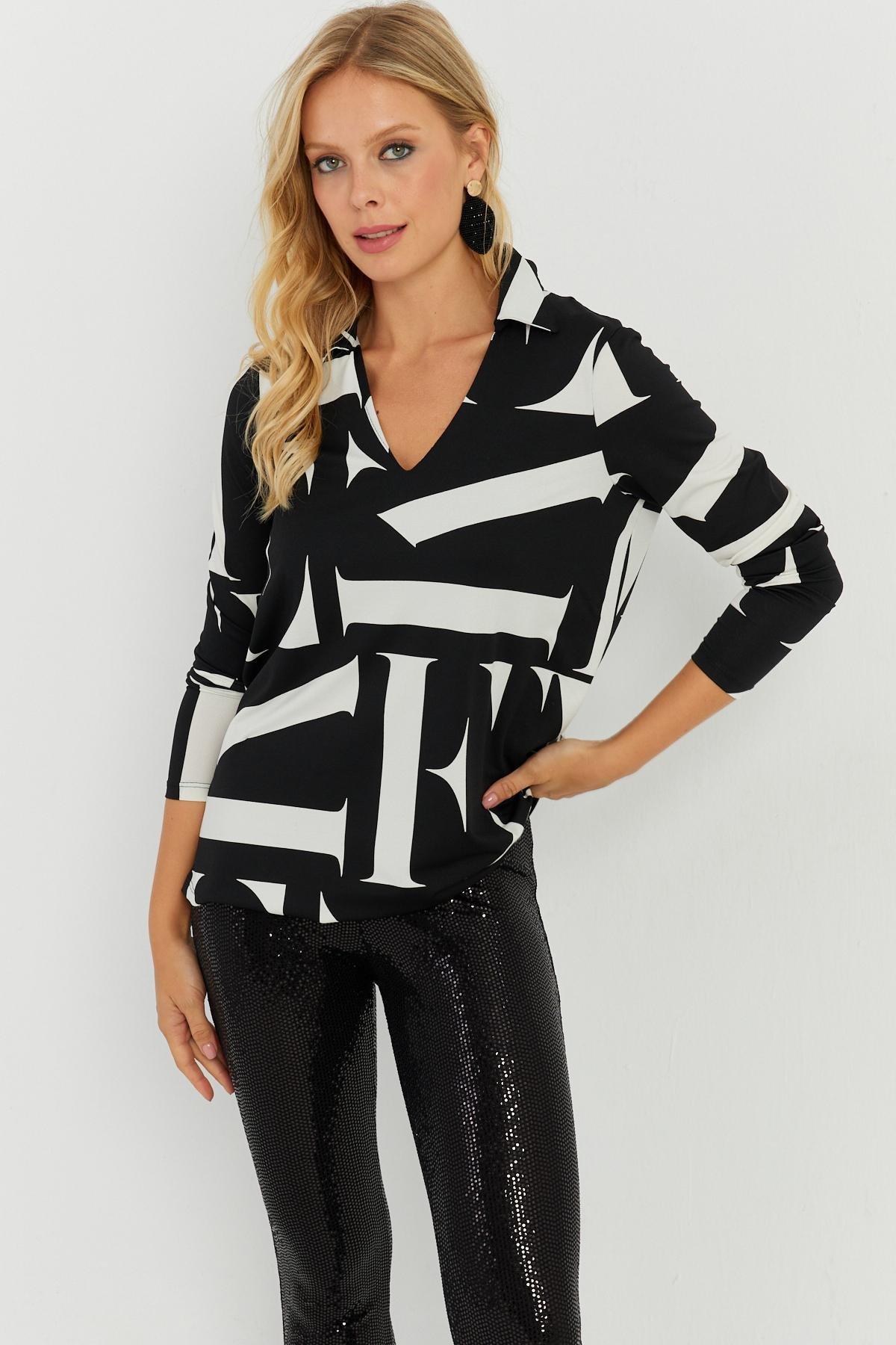 Cool & Sexy - Multicolour Patterned Polo Neck Blouse