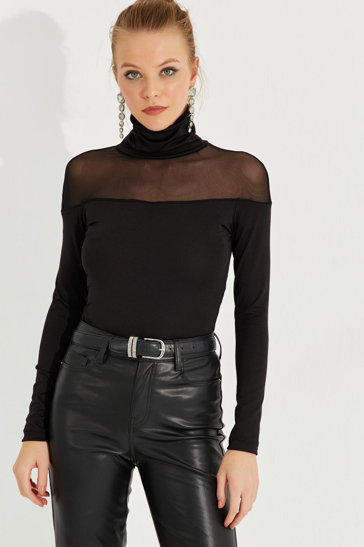 Black Detailed Fisherman Blouse, , medium