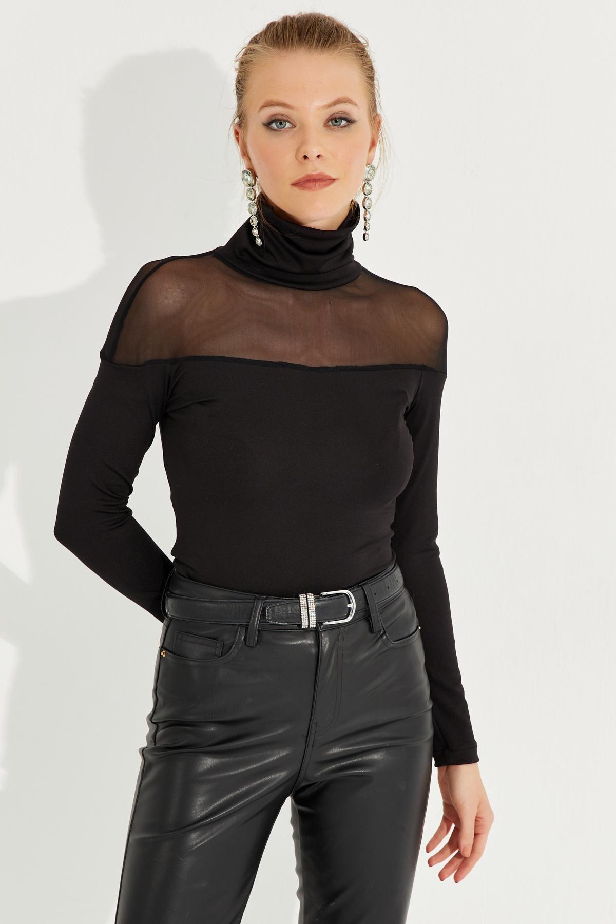Black Detailed Fisherman Blouse, , large image number 1