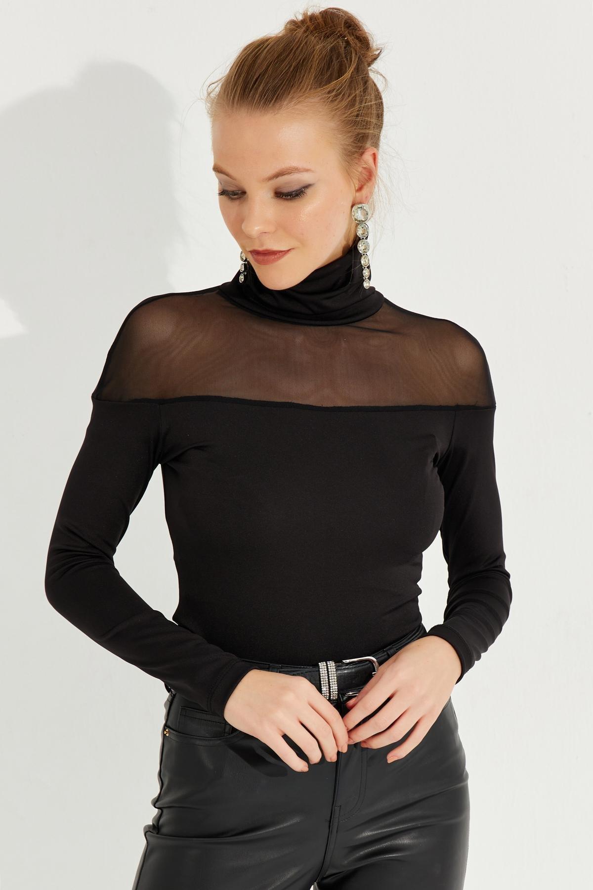 Black Detailed Fisherman Blouse, , large image number 2