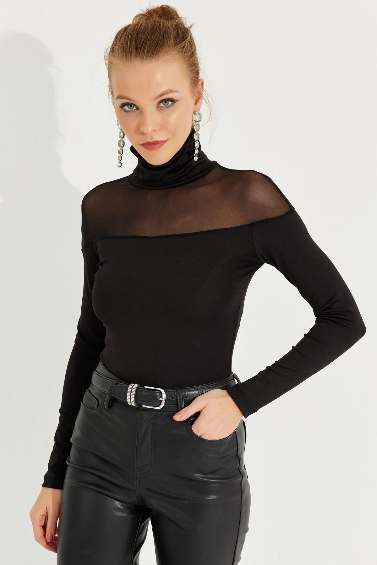 Black Detailed Fisherman Blouse, , large image number 3