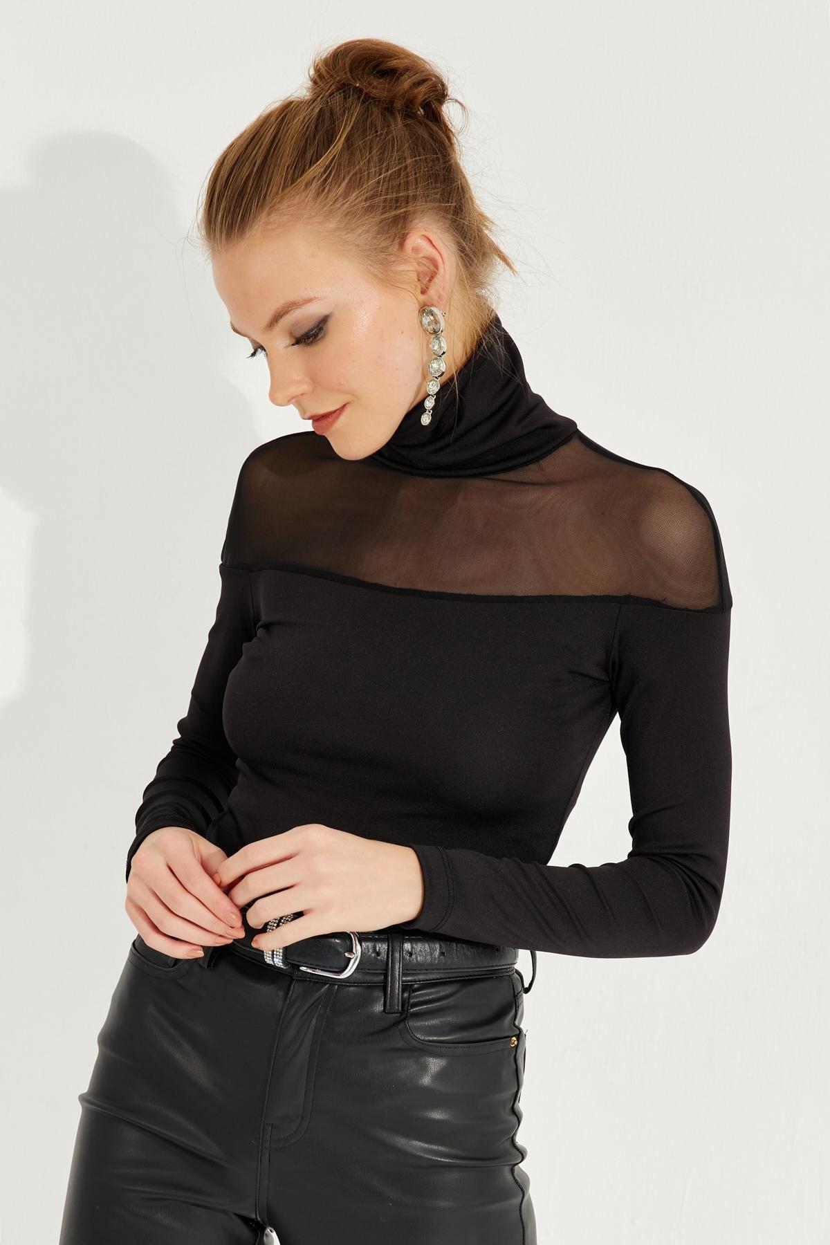 Black Detailed Fisherman Blouse, , large image number 4