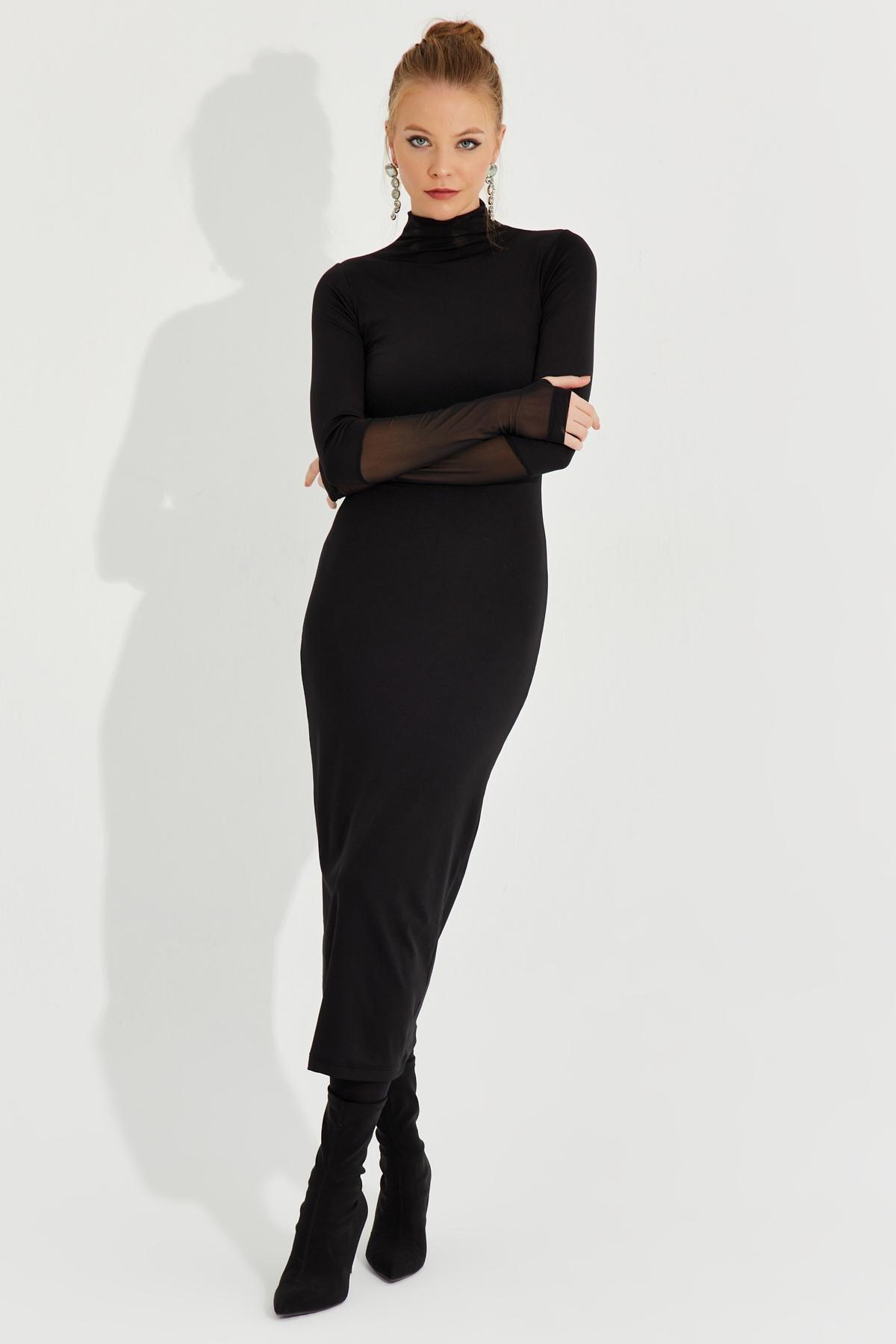 Black Detailed Midi Dress, , large image number 0