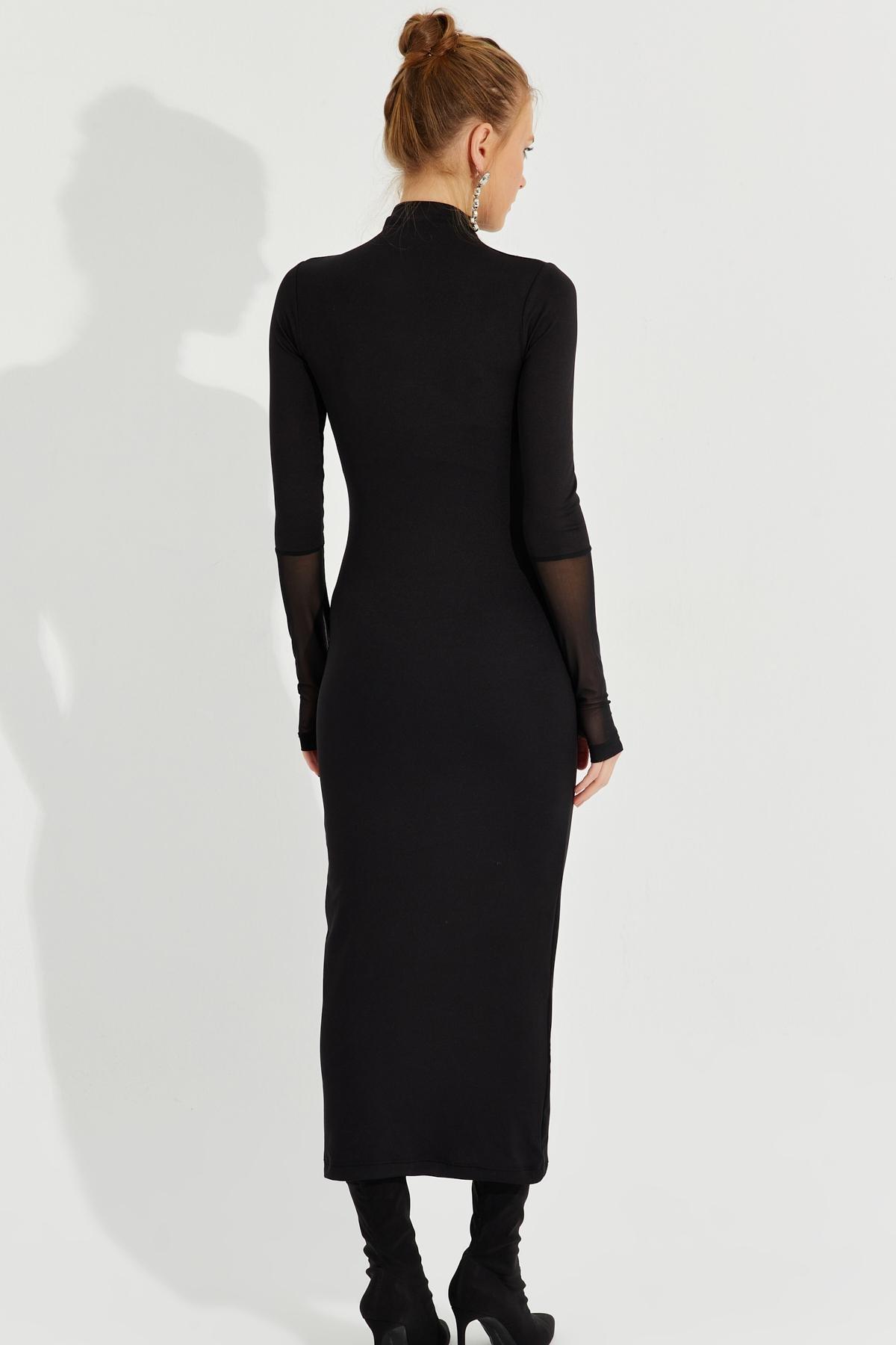 Black Detailed Midi Dress, , large image number 3