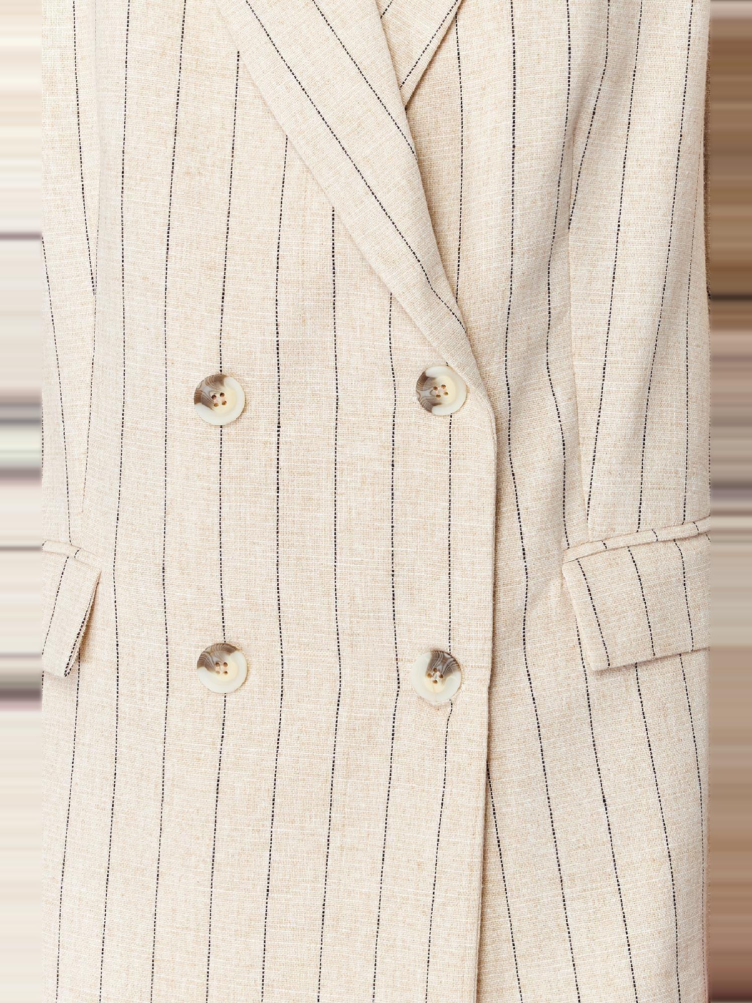 Beige Striped Double Breasted Blazer Jacket, , large image number 9