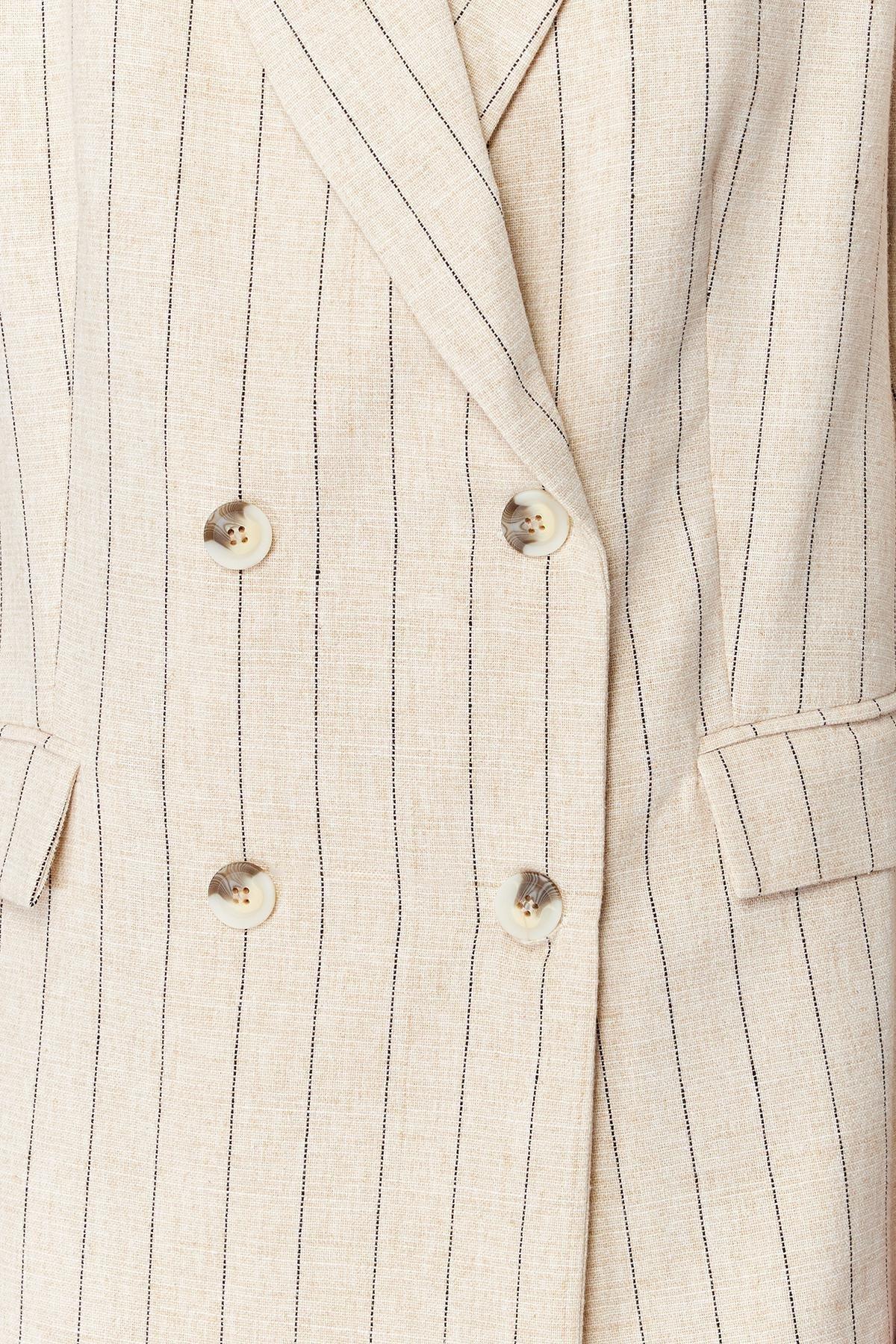 Beige Striped Double Breasted Blazer Jacket, , large image number 10