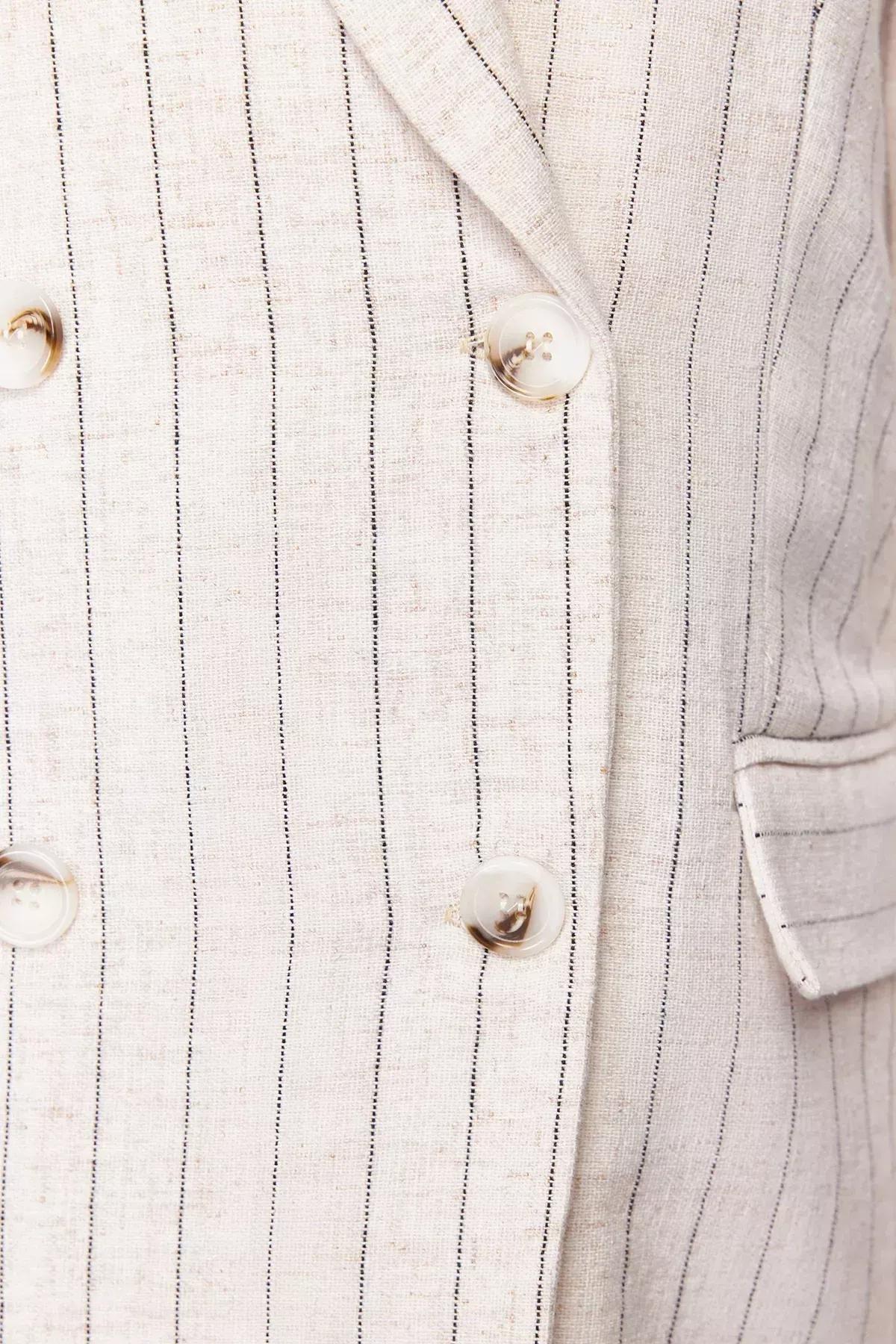 Beige Striped Double Breasted Blazer Jacket, Beige, large image number 11