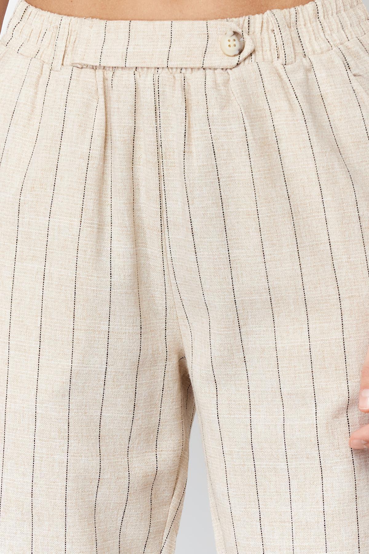 Beige Striped Elastic Waist Woven Trousers, , large image number 10