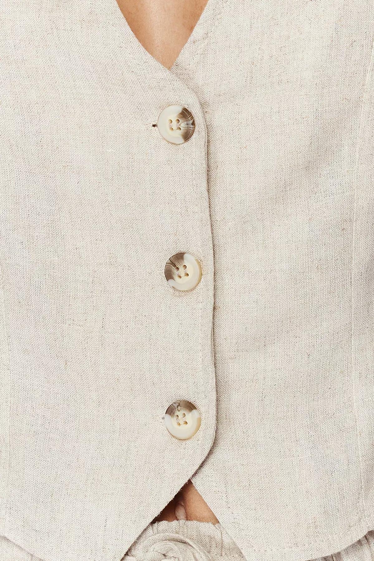 Beige Regular Linen Vest, Beige, large image number 3