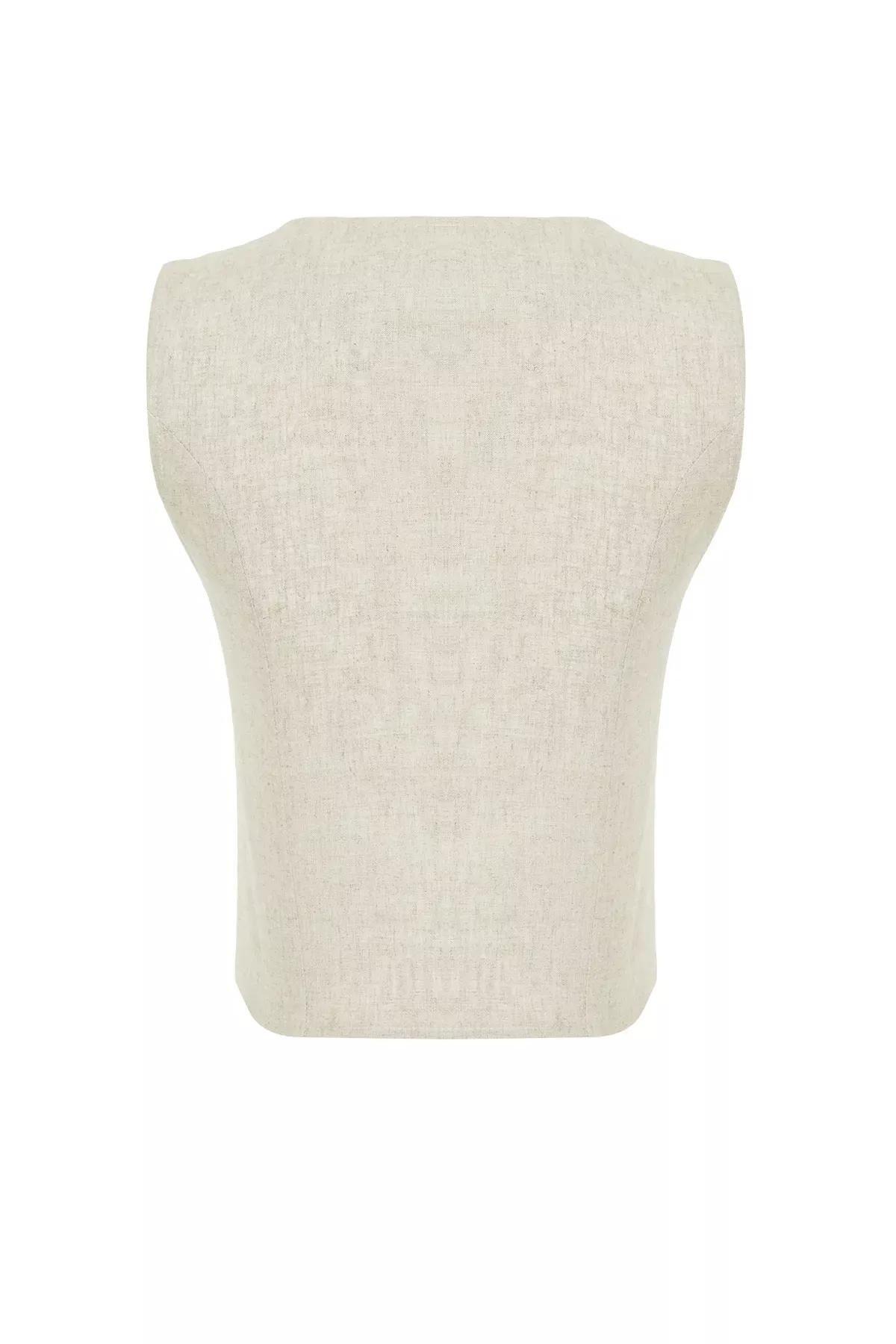 Beige Regular Linen Vest, Beige, large image number 6