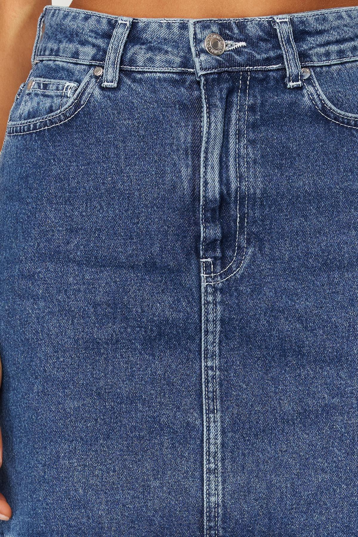 Blue High Waist Mini Denim Skirt, Blue, large image number 3