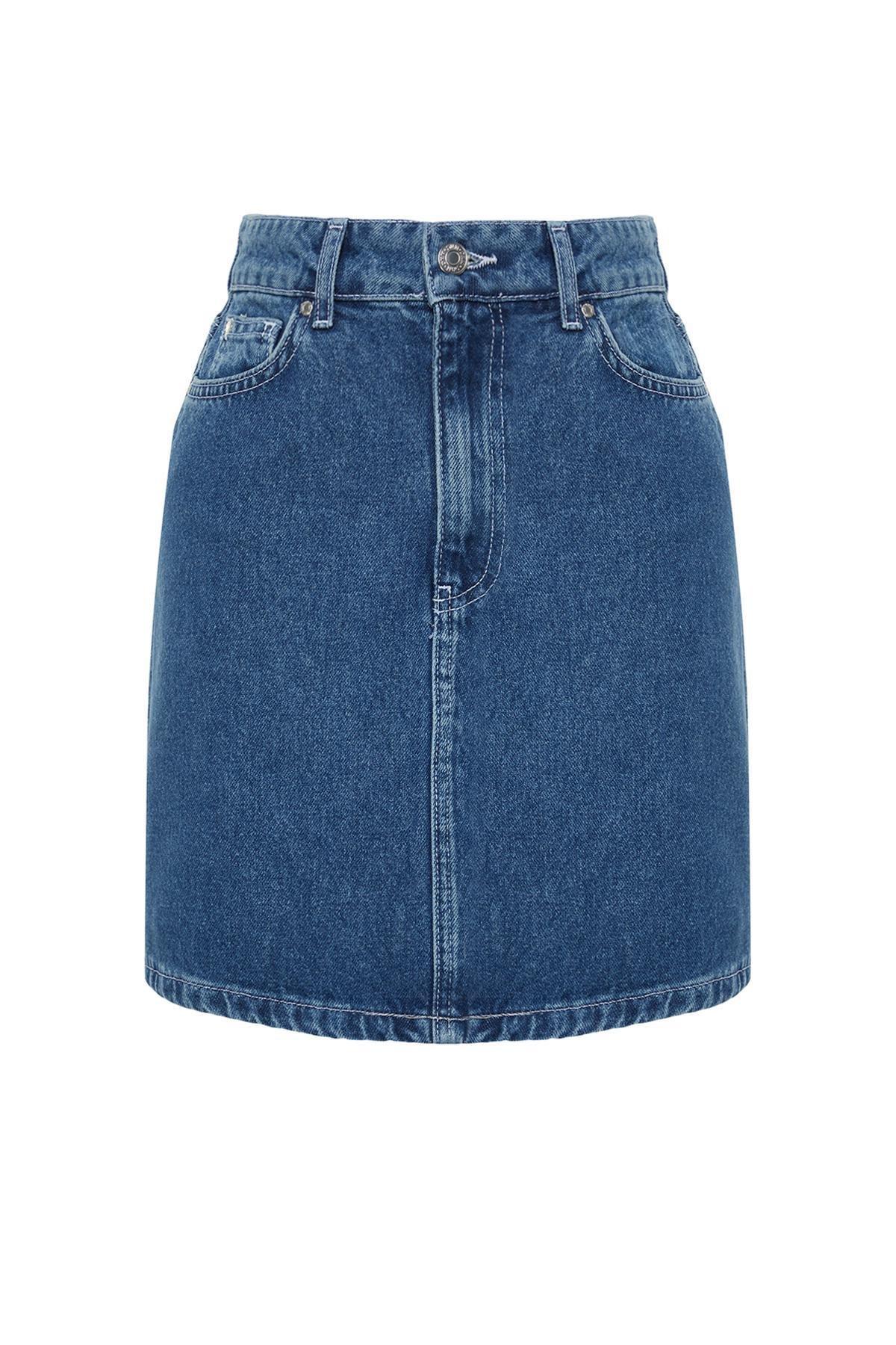 Blue High Waist Mini Denim Skirt, Blue, large image number 5