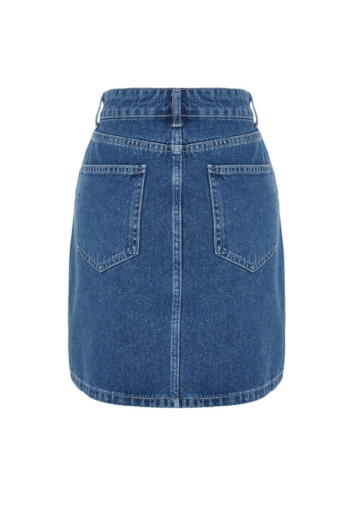 Blue High Waist Mini Denim Skirt, Blue, large image number 6