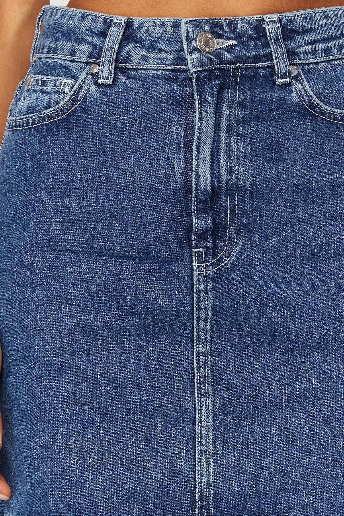 Blue High Waist Mini Denim Skirt, Blue, large image number 7