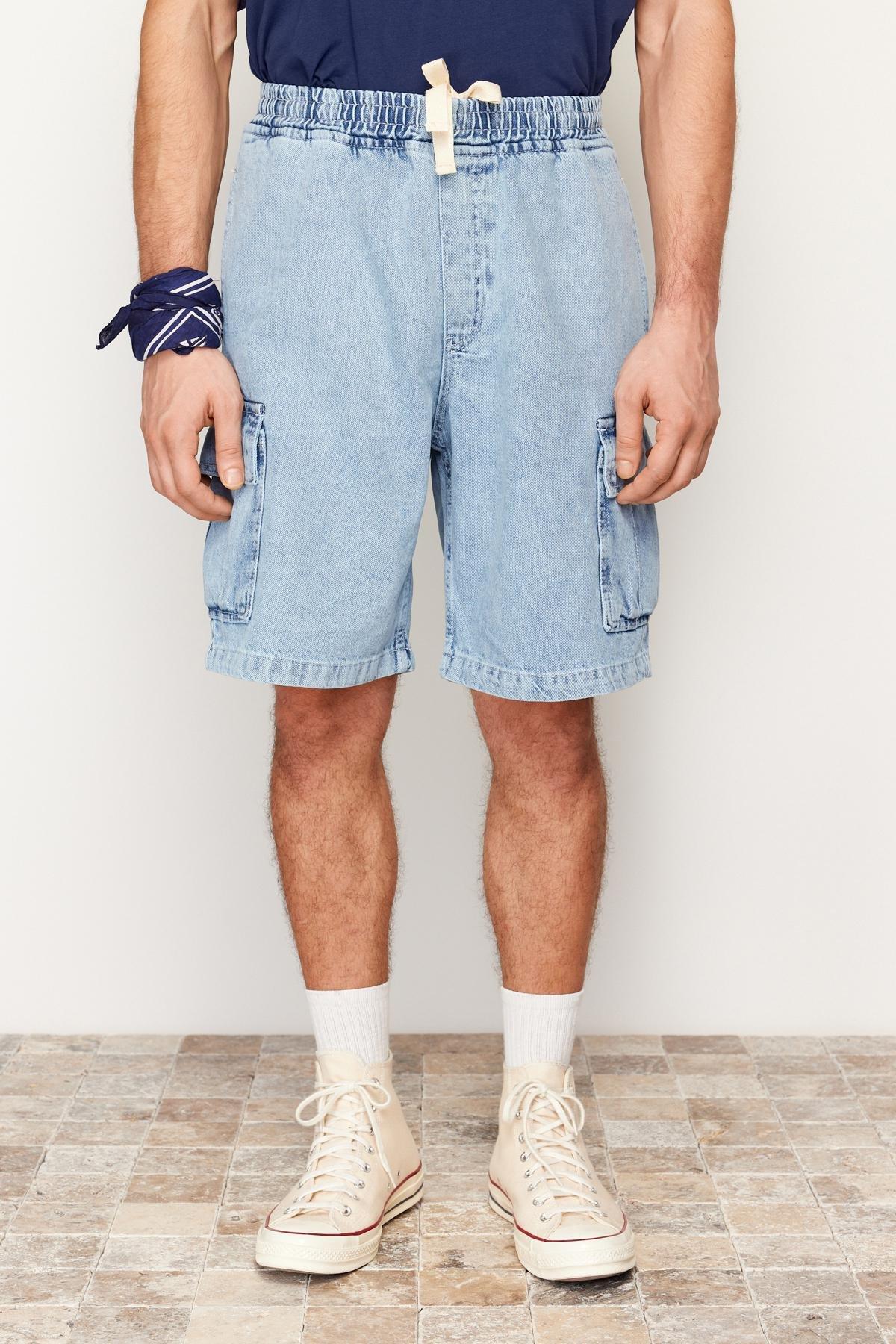 Blue Cargo Pocket Elastic Waist Jeans, , large image number 3