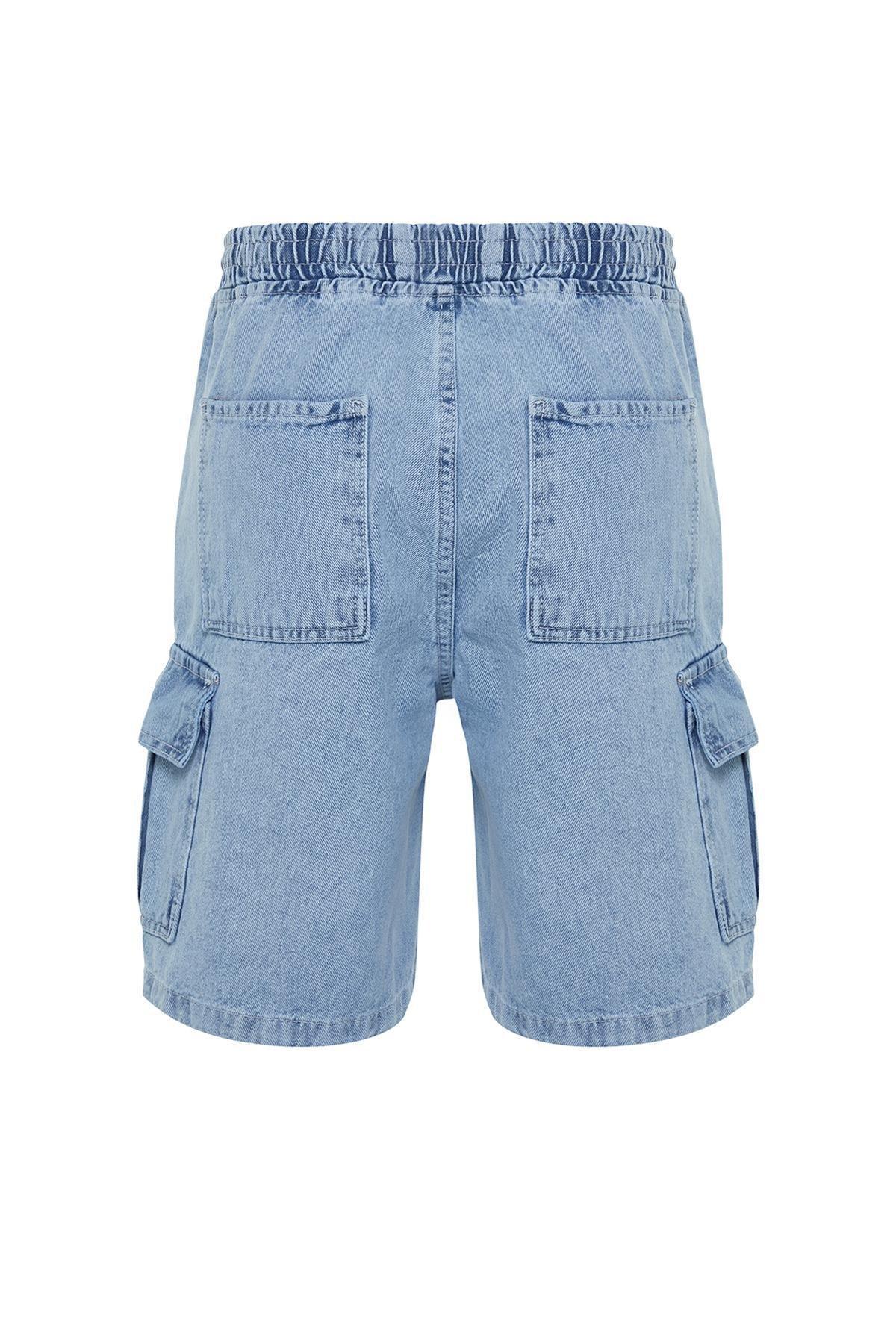 Trendyol - Blue Cargo Pocket Elastic Waist Jeans