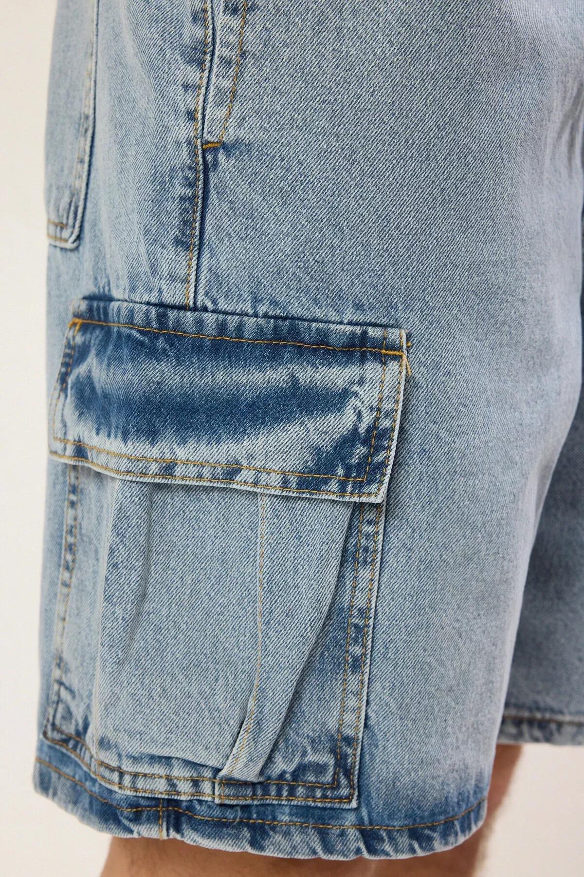 Blue Cargo Pocket Elastic Waist Jeans, , large image number 9