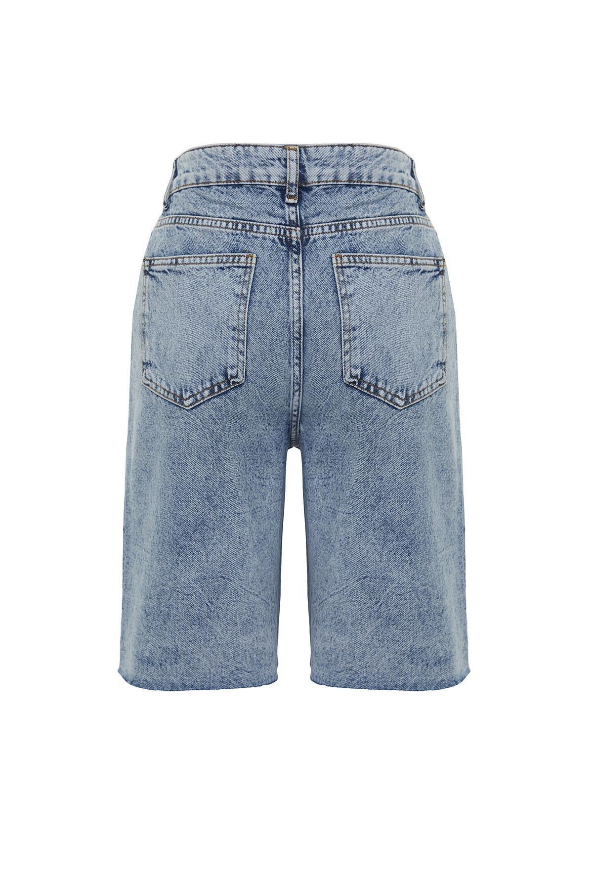 Trendyol - Blue High Waist Denim Shorts