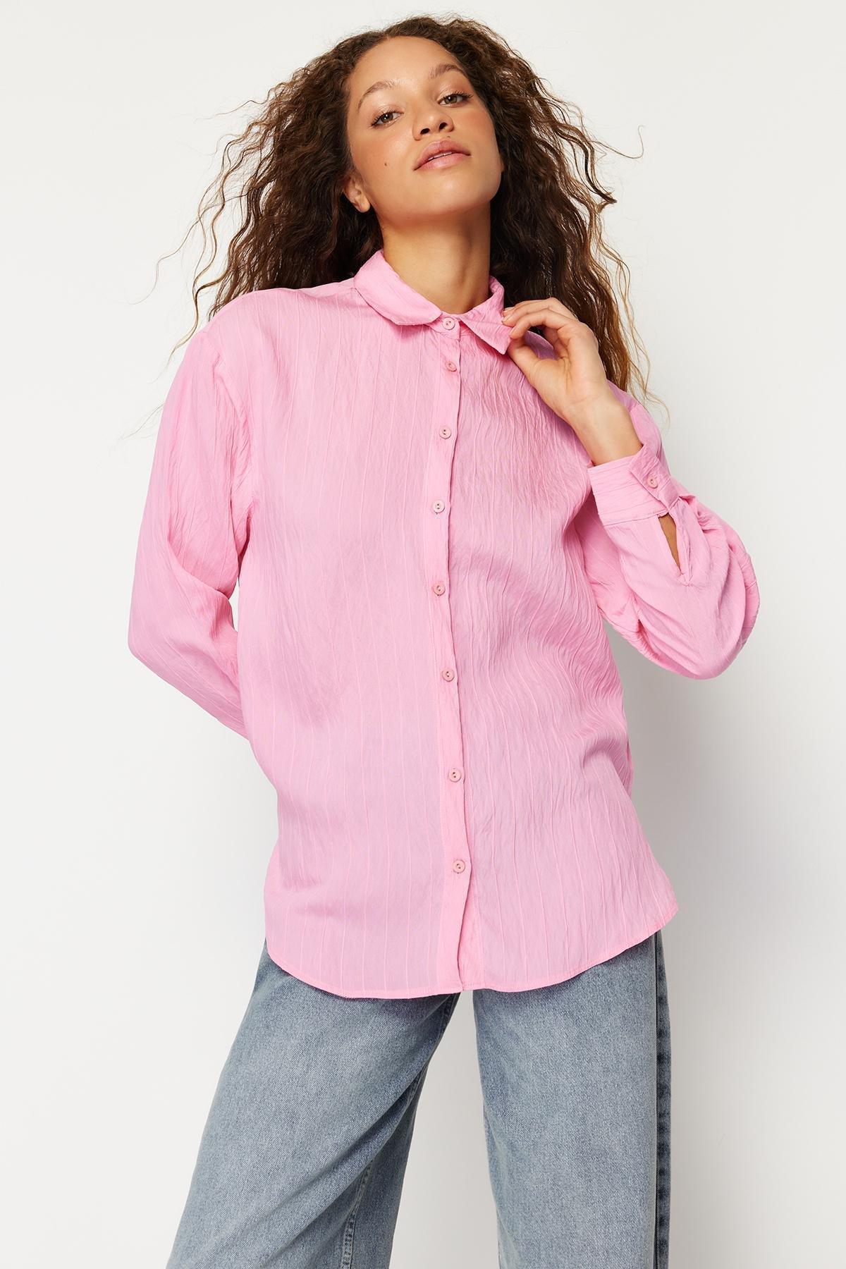 Pink Striped Oversize Shirt, , large image number 4